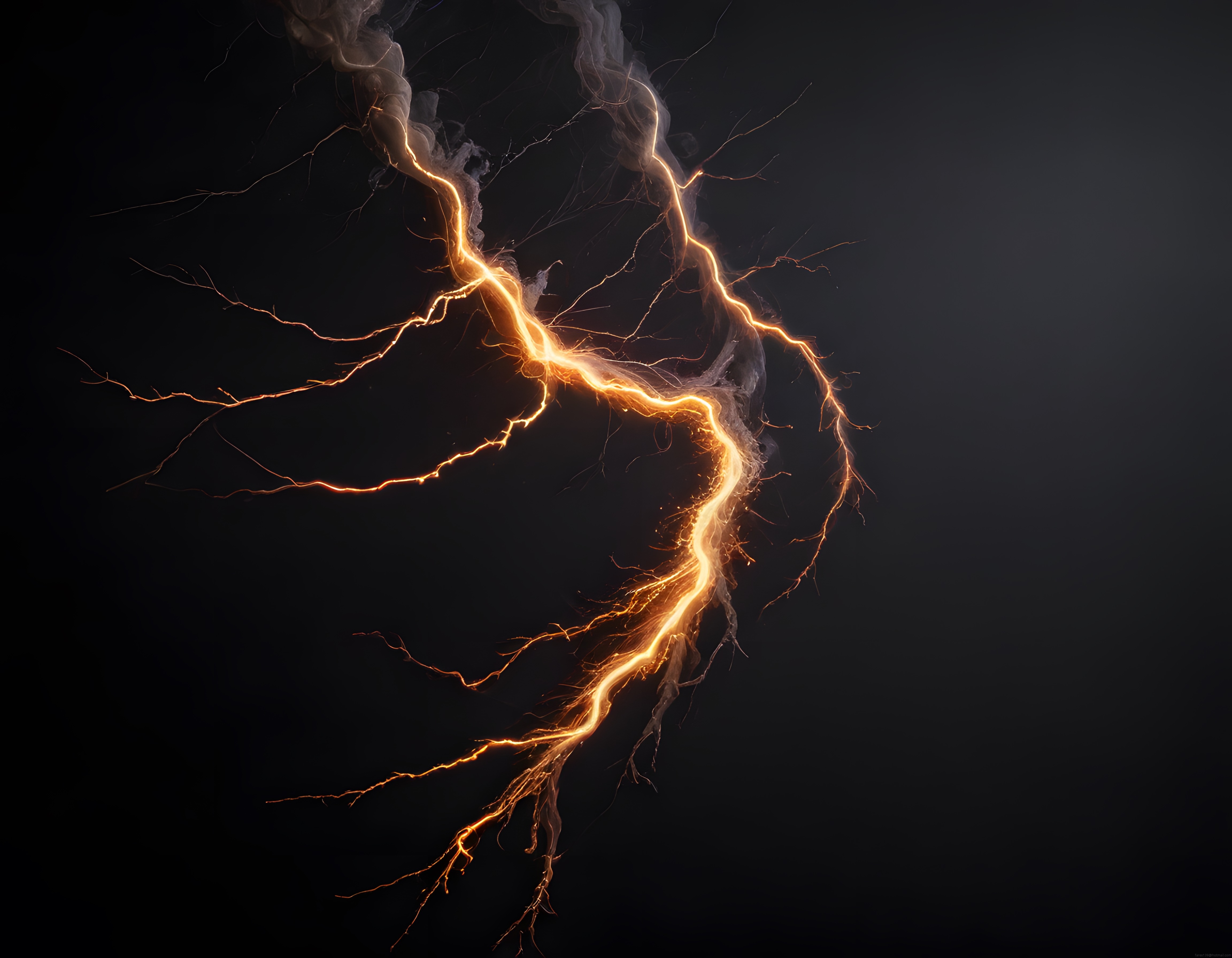 Siyah Arka Planda Parlayan Turuncu Yıldırım ve Elektrik Enerjisi