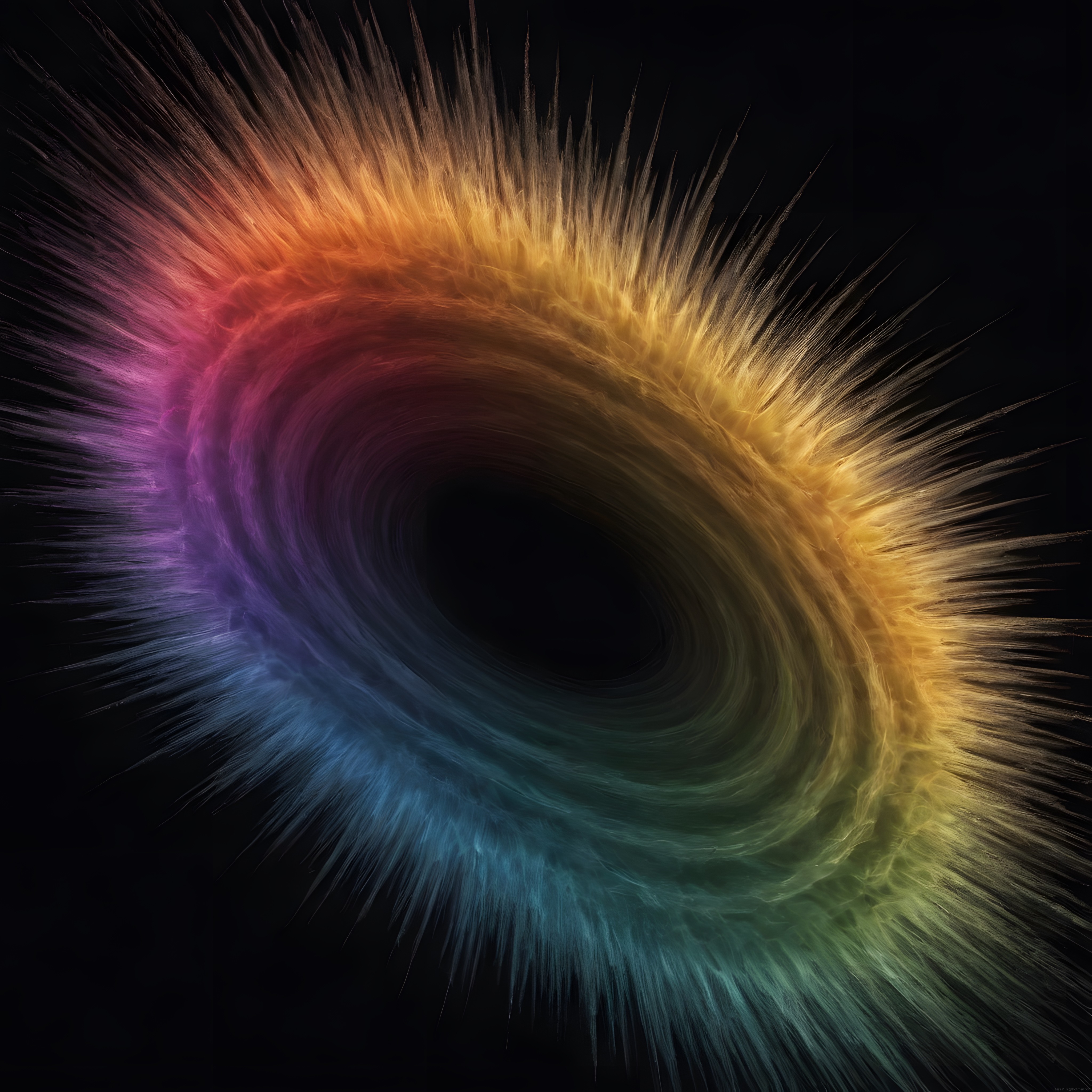 Siyah Arka Planda Renkli Parçacıklı Soyut Dijital Spiral Sanat Görseli