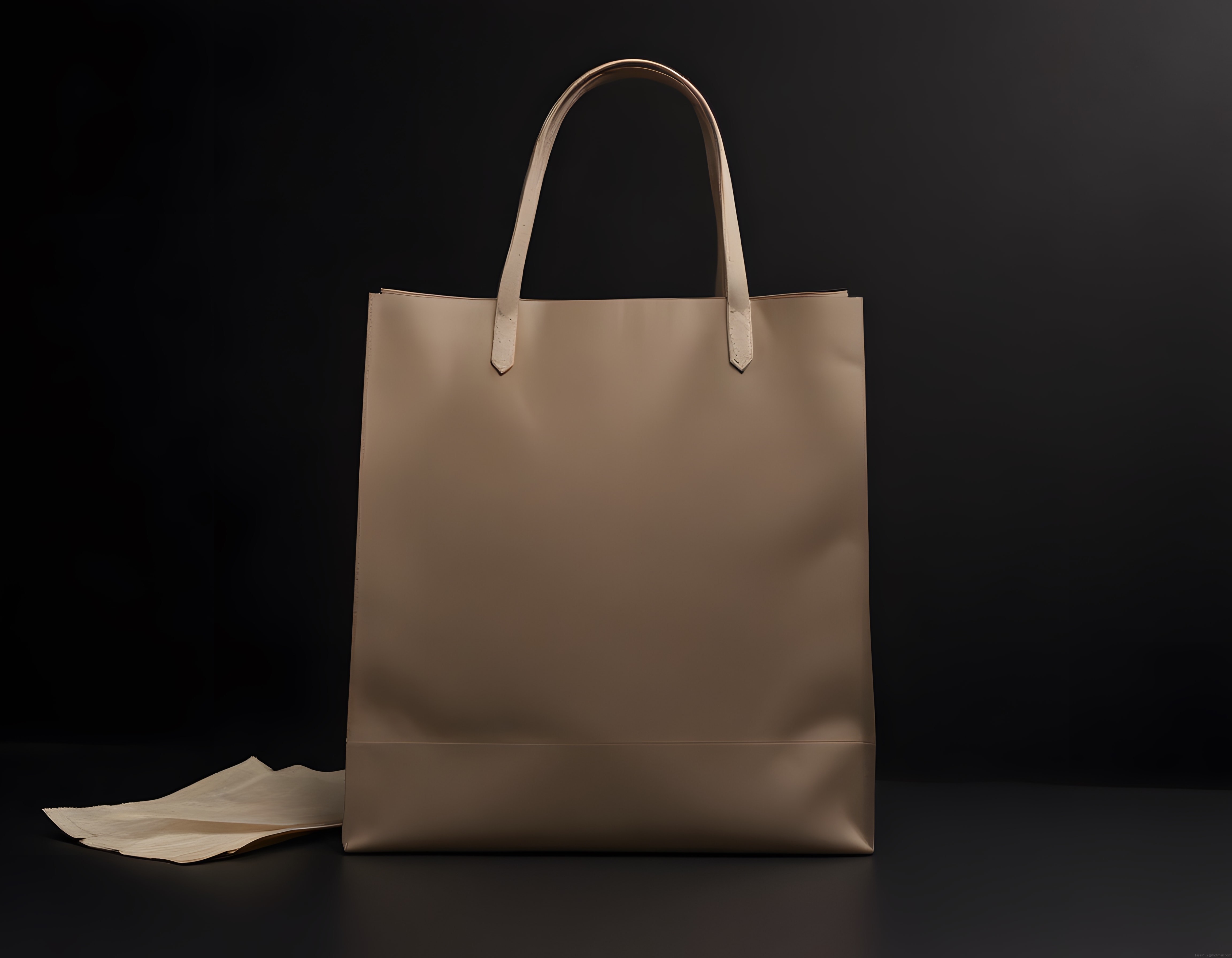 Siyah Arka Planda Şık Bej Tote Çanta ve Minimalist Stil Detayları