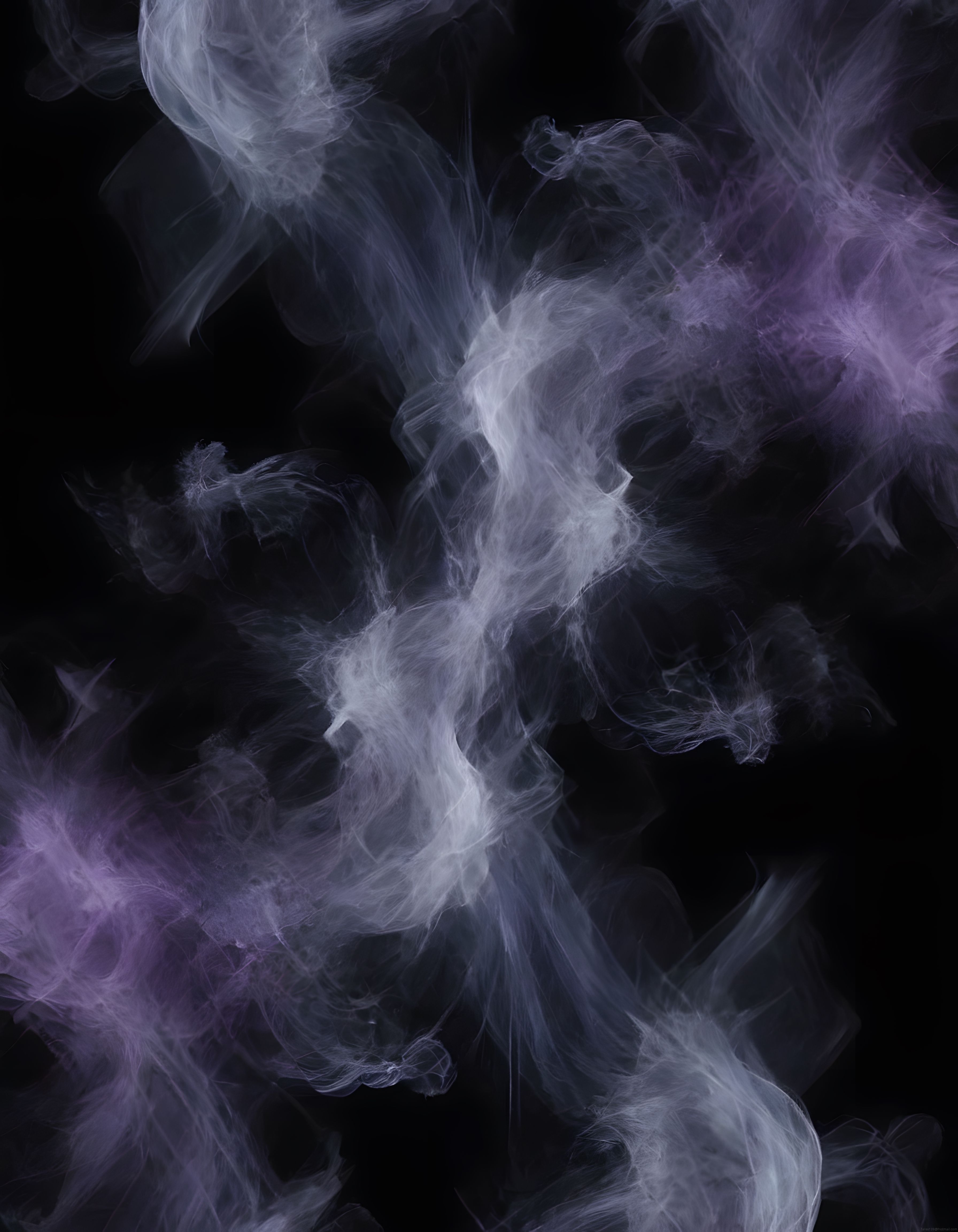 Siyah Arka Planda Soyut Mor Beyaz Dijital Duman ve Enerji Akışı