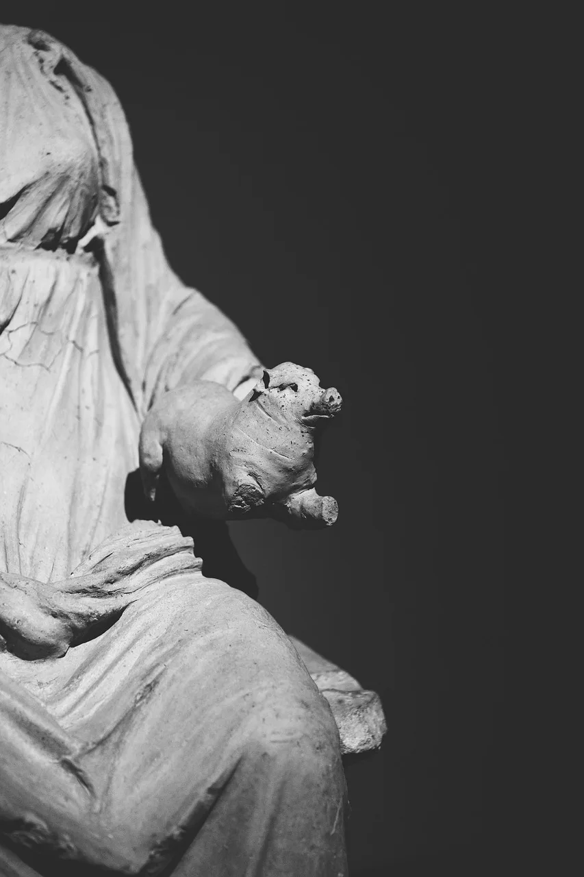 Siyah beyaz antik Roma domuz heykeli - tarihi sergi fotoğrafı