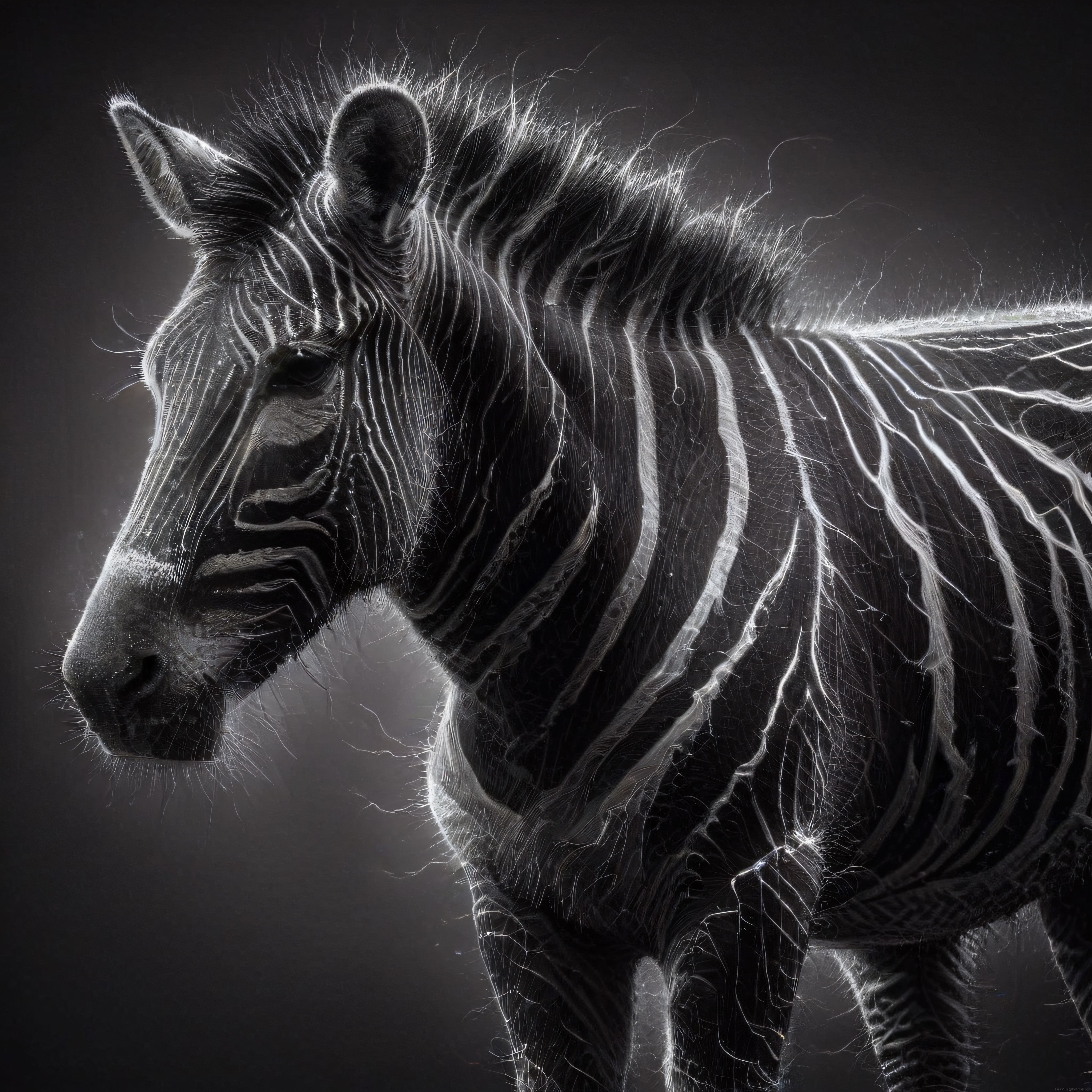 Siyah Beyaz Arka Planda Işık Çizgileriyle Süslenmiş Büyüleyici Zebra Portresi