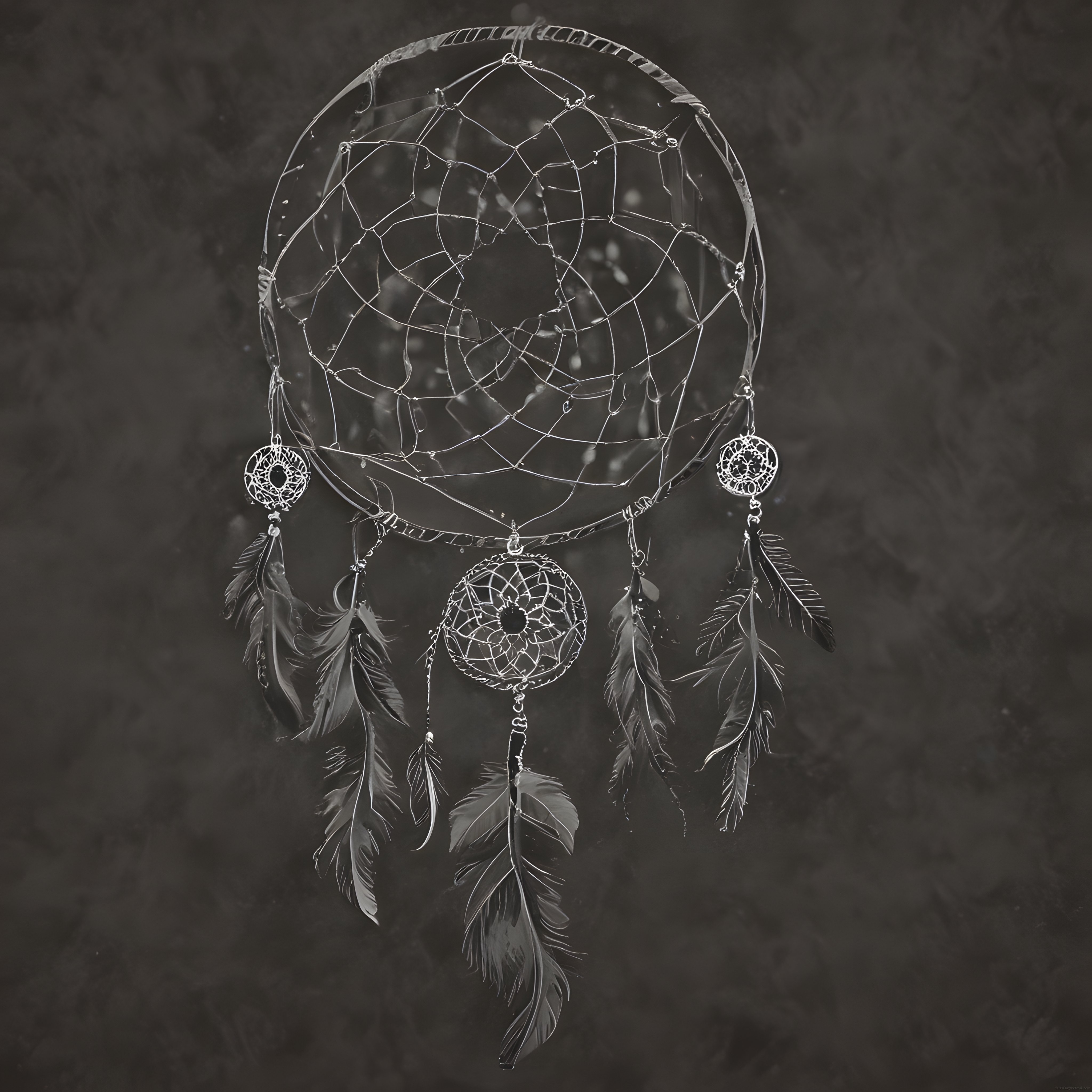 Siyah Beyaz Arka Planda Tüy Detaylı El Yapımı Dreamcatcher Sanatı