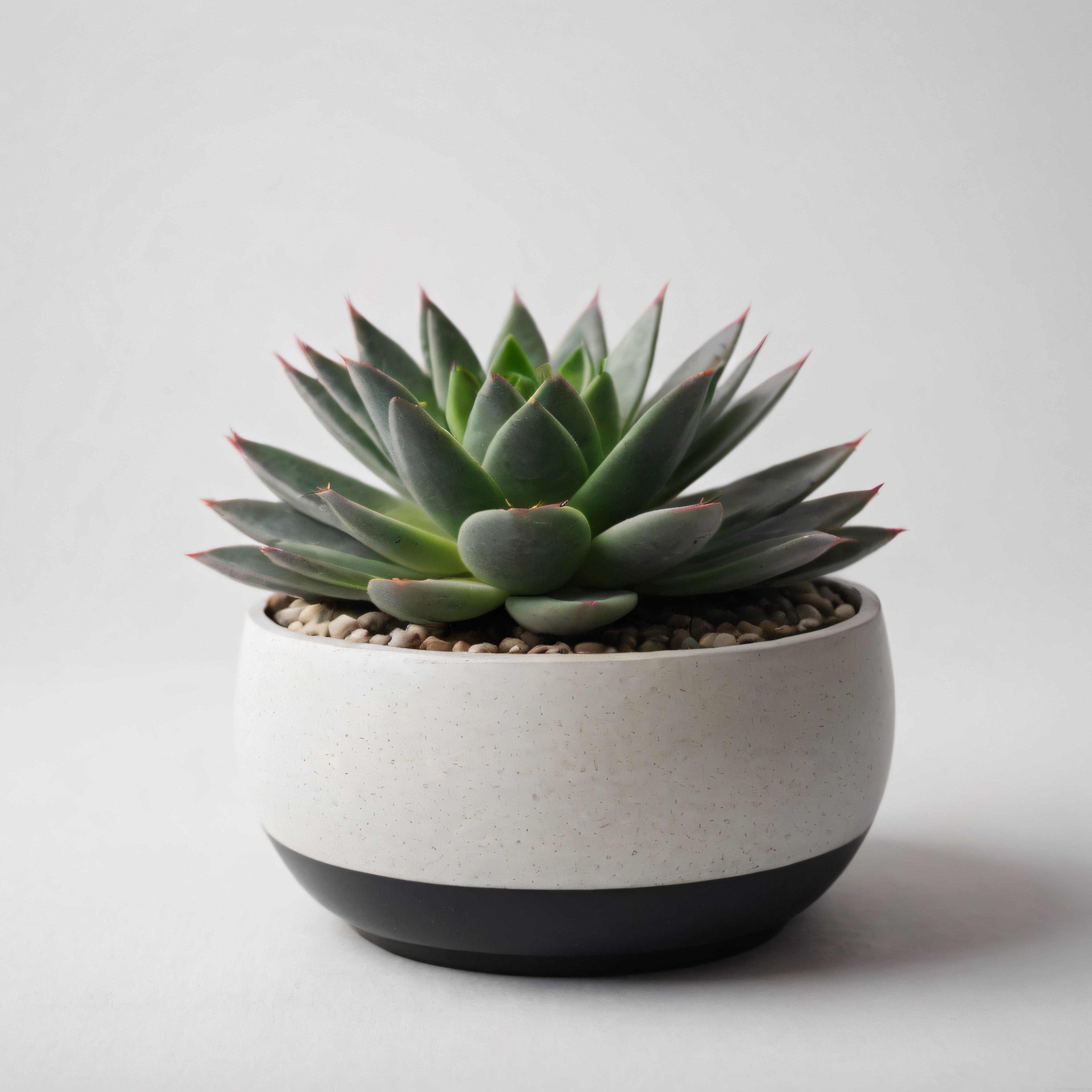 Siyah Beyaz Beton Saksıda Echeveria Sukulent ile Modern İç Mekan Dekoru