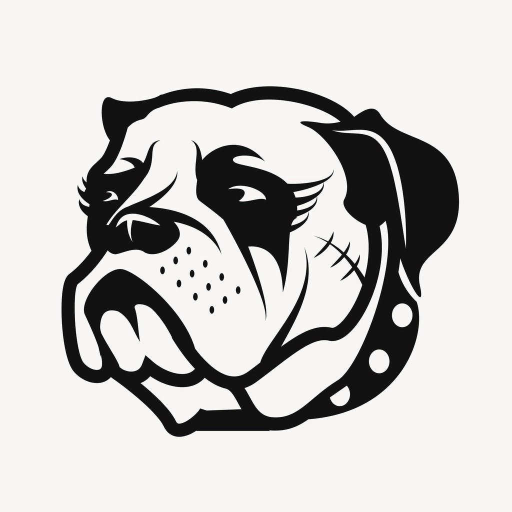 Siyah Beyaz Bulldogs Maskot Logosu: Asi ve Güçlü Spor Takımı Emblemi