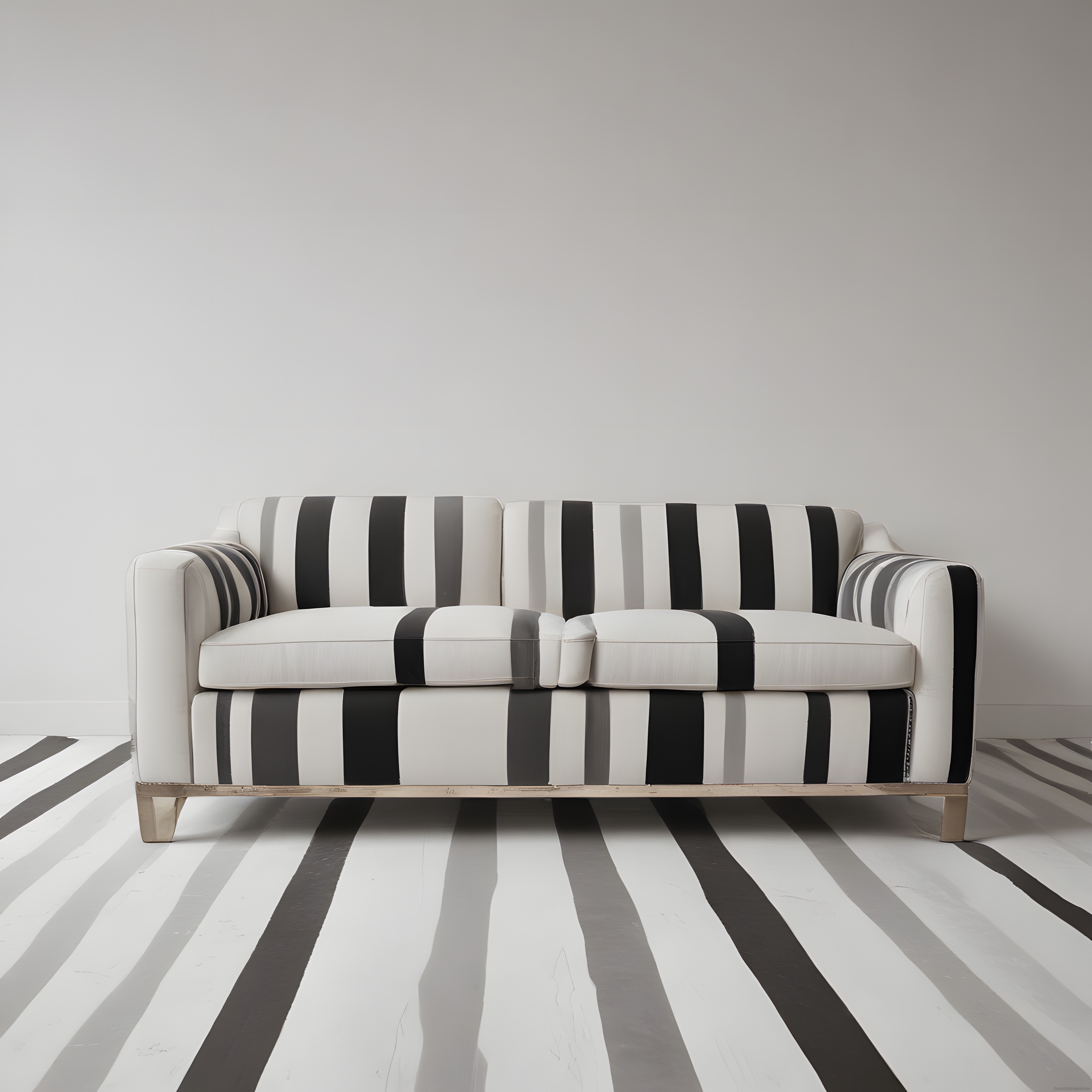 Siyah Beyaz Çizgili Modern Kanepe ve Minimalist İç Mekan Dekorasyonu