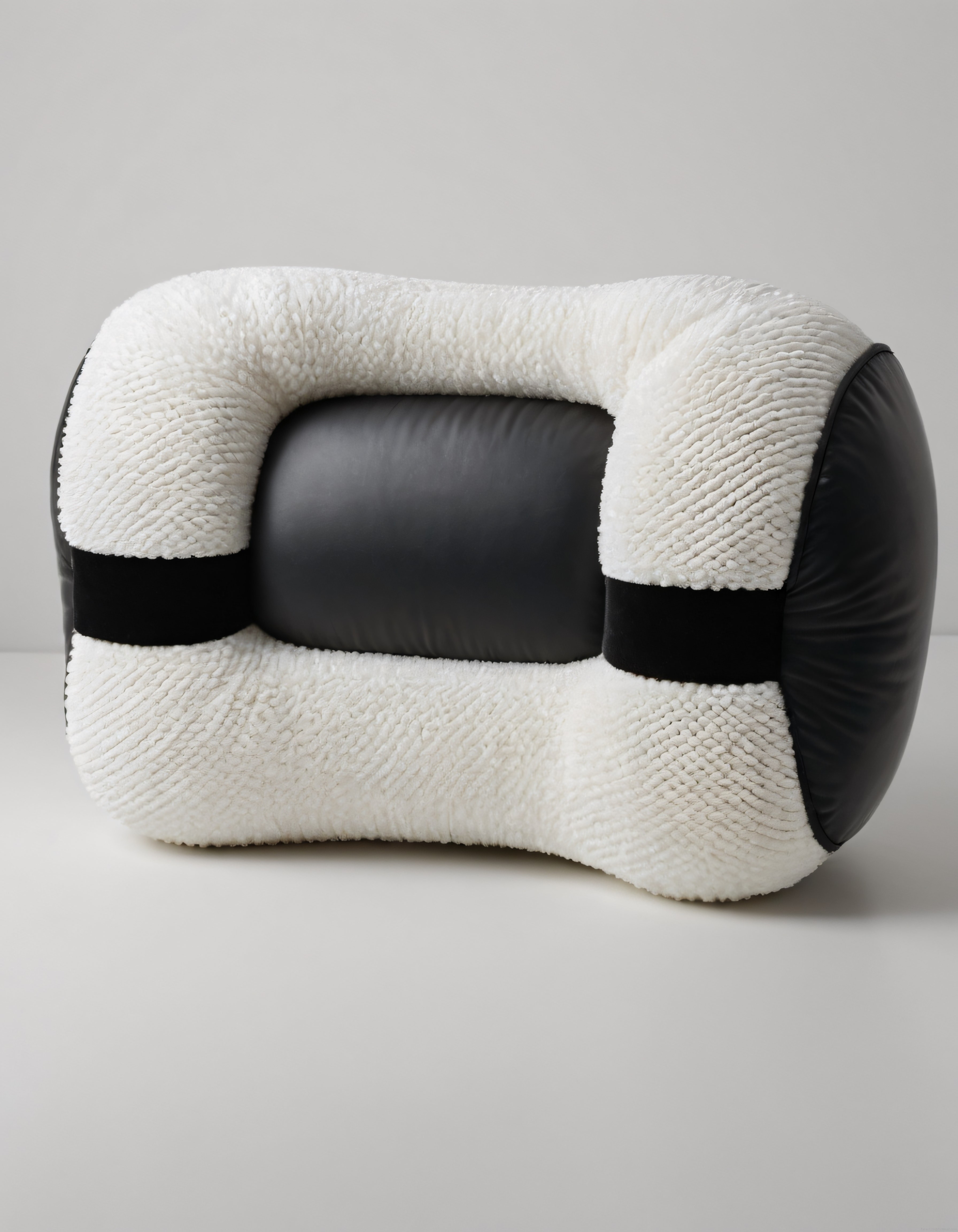 Siyah Beyaz Deri ve Yumuşak Peluş Kaplamalı Modern Lüks Berjer Koltuk