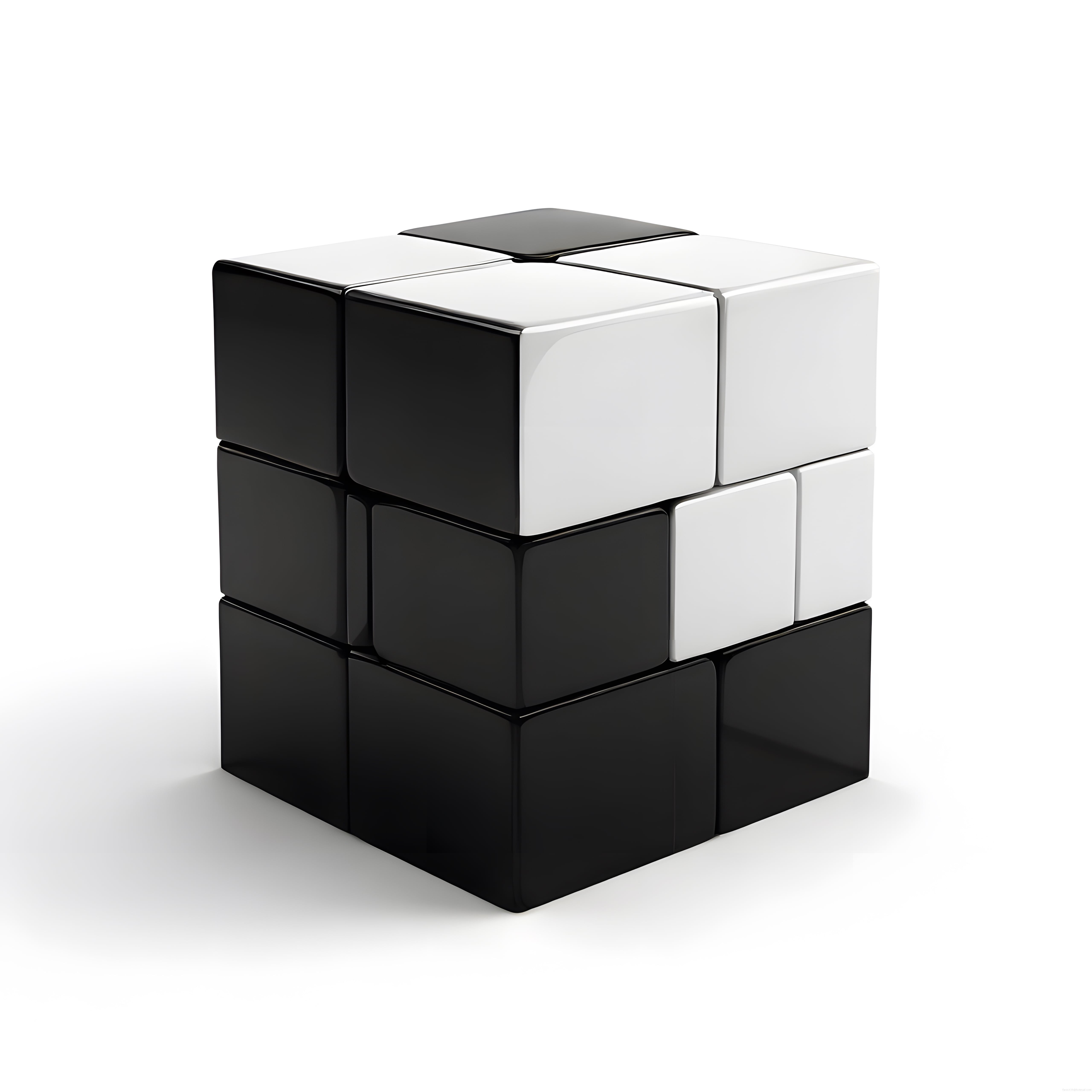 Siyah Beyaz Geometrik Küp Tasarımı: Minimalist 3D Render ve Modern Sanat Eseri