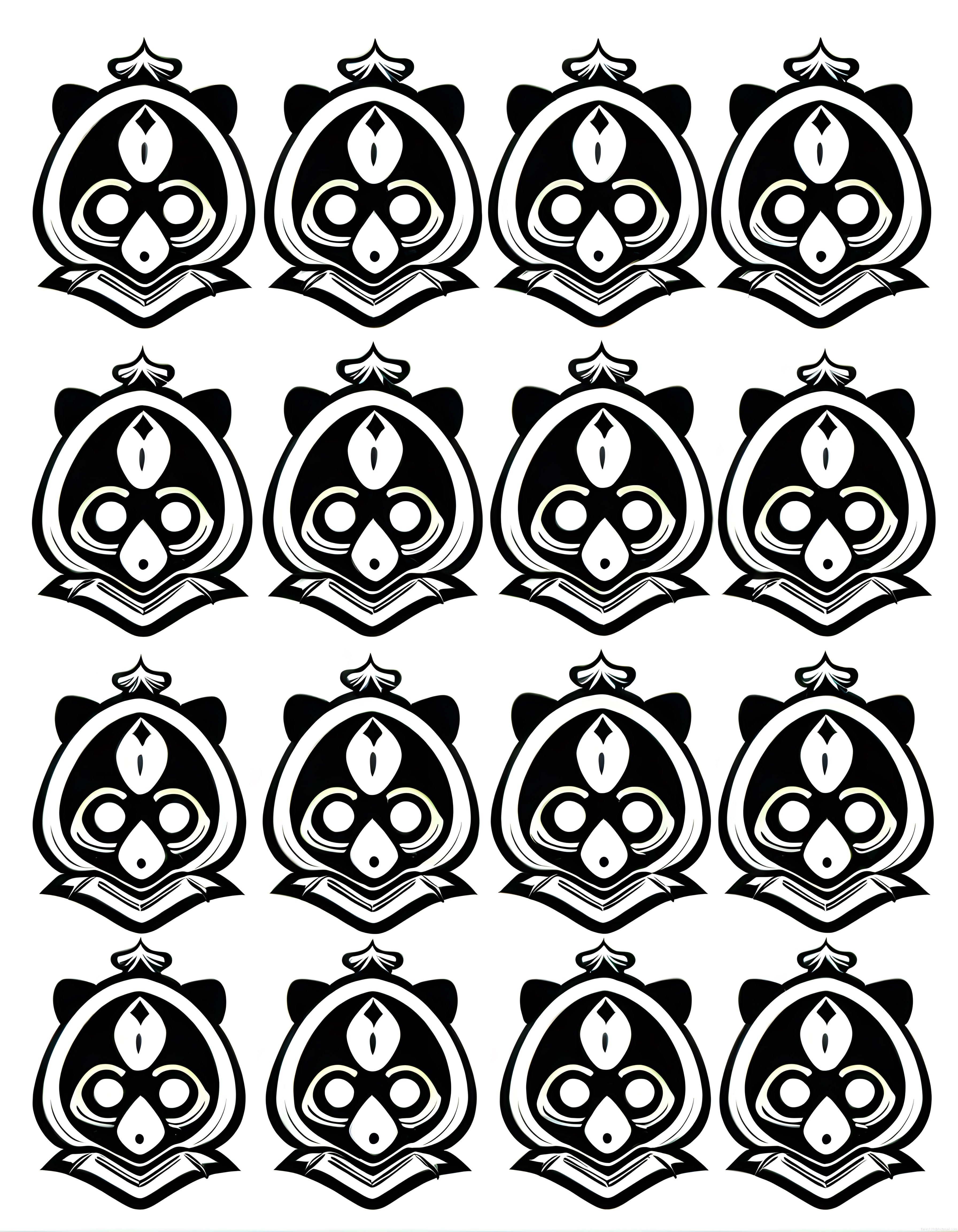 Siyah Beyaz Geometrik Panda Deseni: 16 Simetrik Sembolden Oluşan Vektörel Grafik