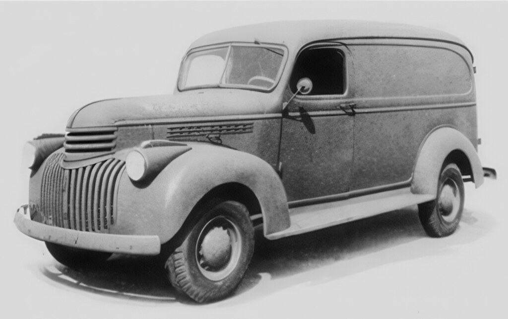Siyah Beyaz Karede 1940'ların Klasik Ticari Panel Van Nostaljisi