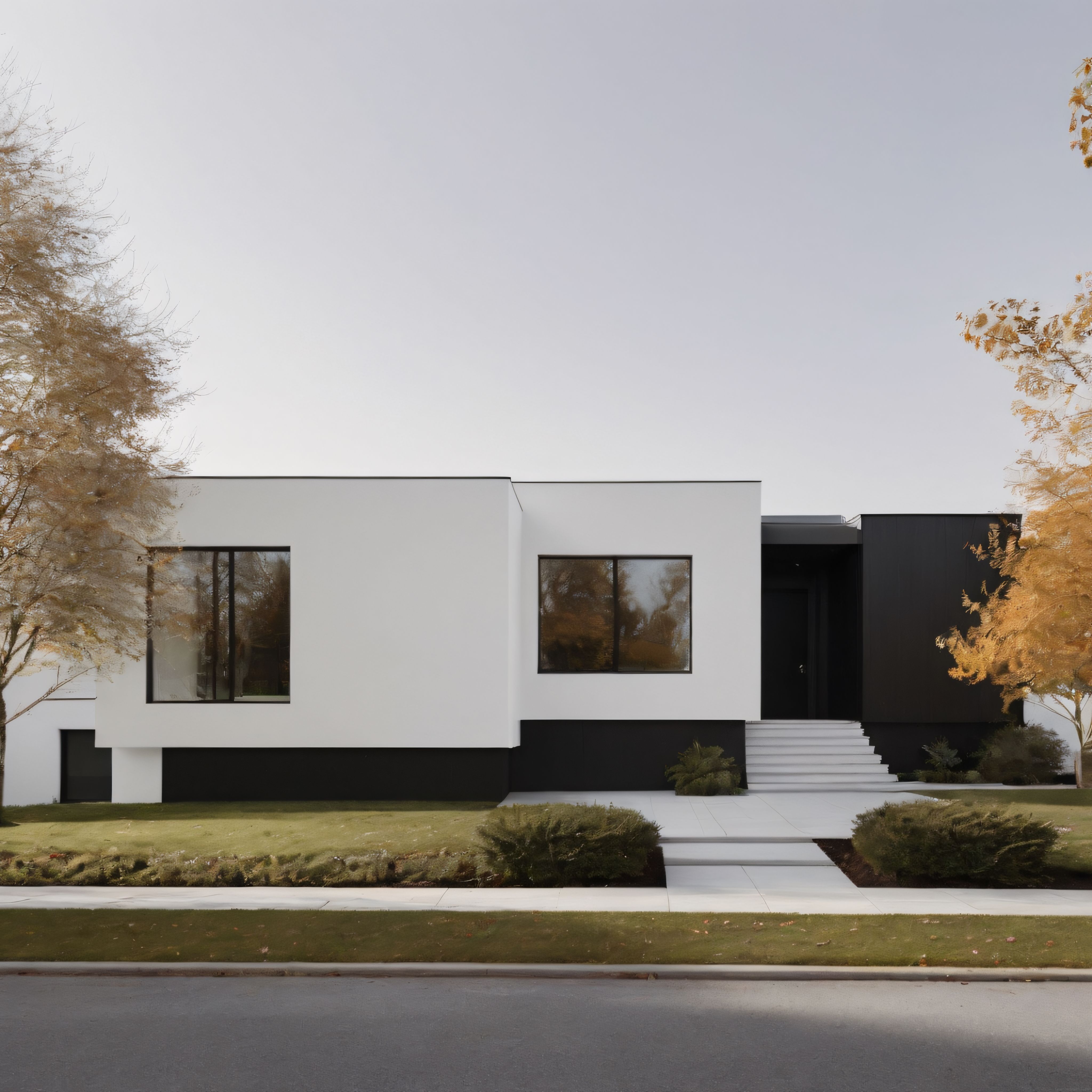 Siyah Beyaz Kontrast ve Sonbaharın Yumuşaklığıyla Modern Villa Cephesi