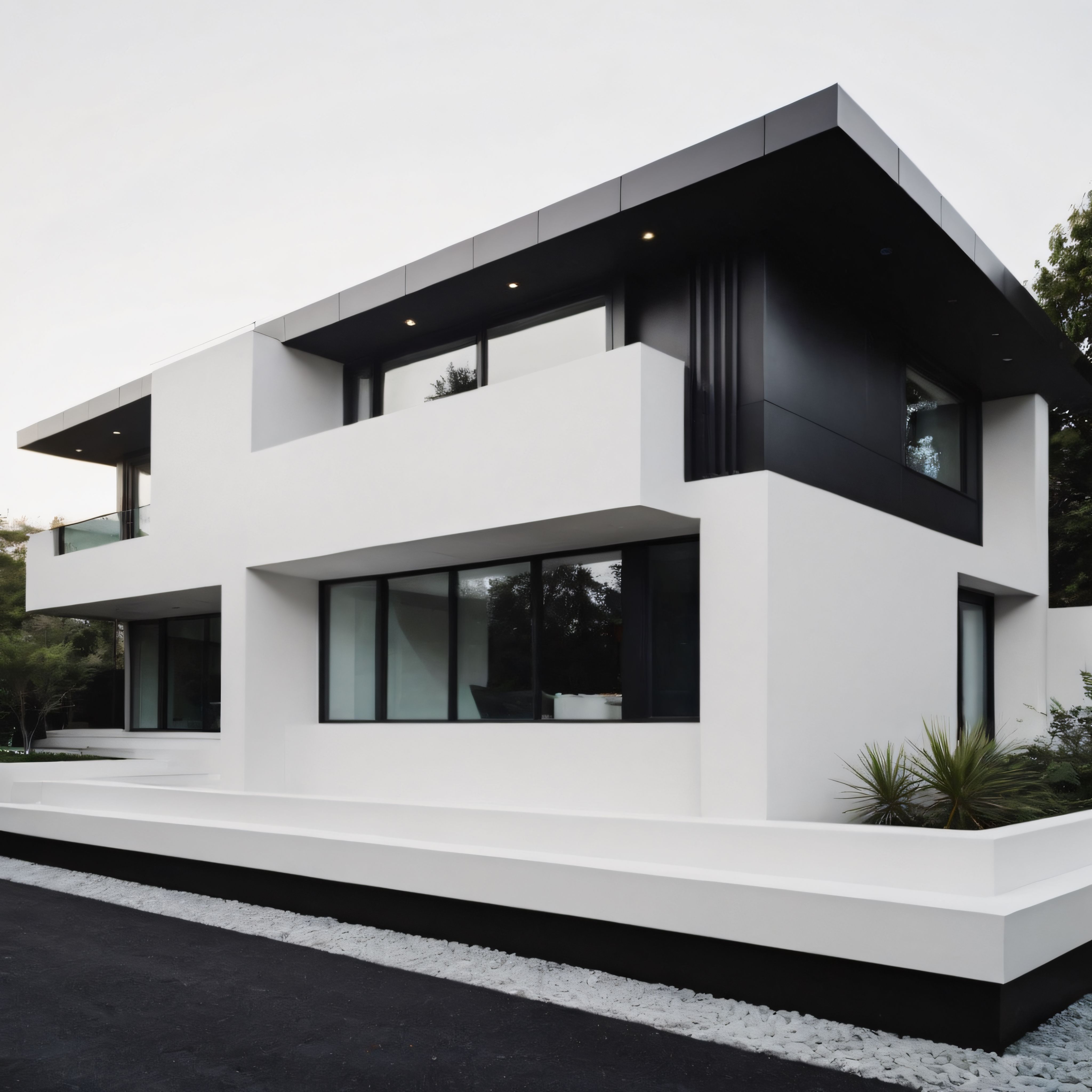 Siyah Beyaz Kontrastlı Geometrik Hatlara Sahip Modern Minimalist Villa Tasarımı