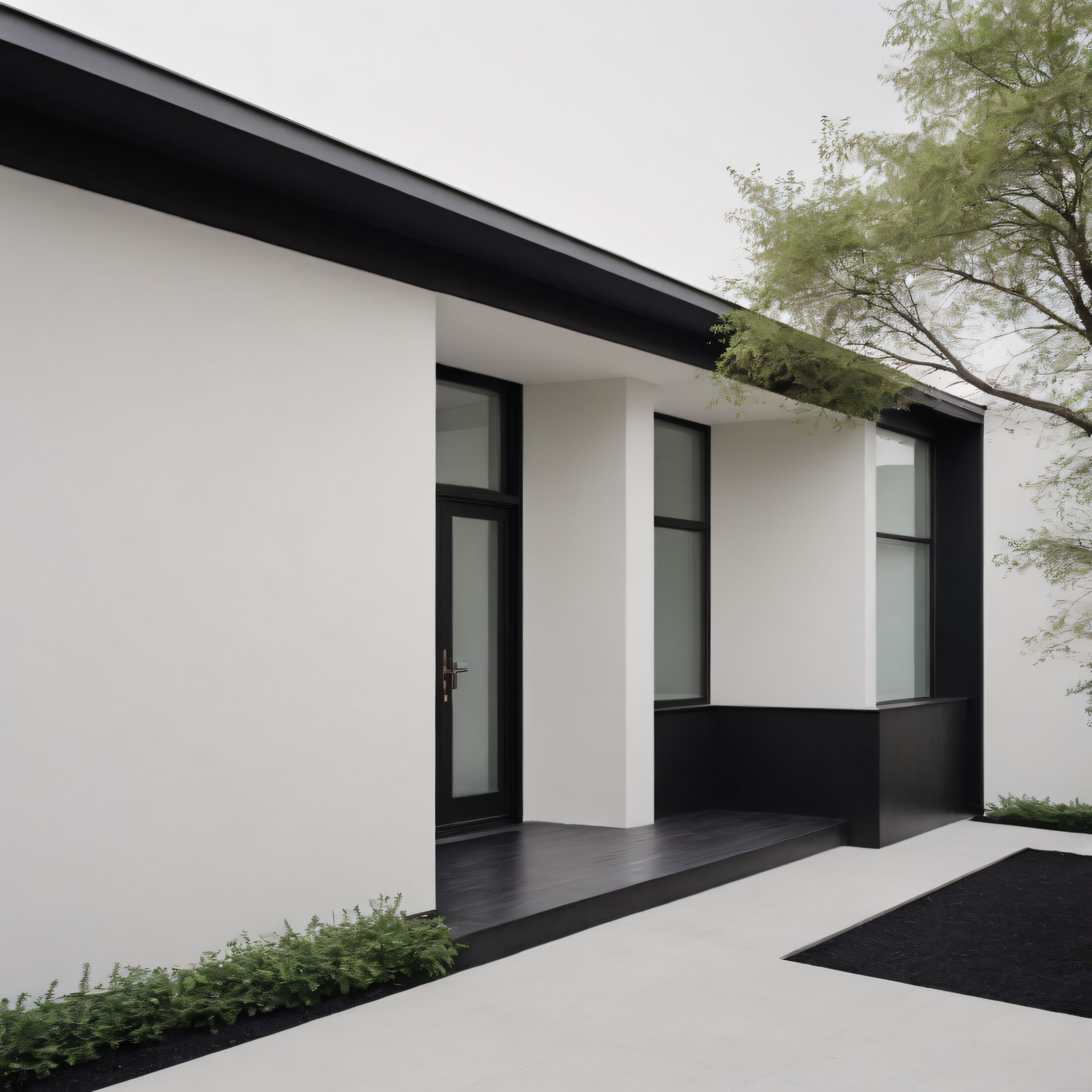Siyah Beyaz Modern Ev Cephesi ve Minimalist Bahçe Düzenlemesi