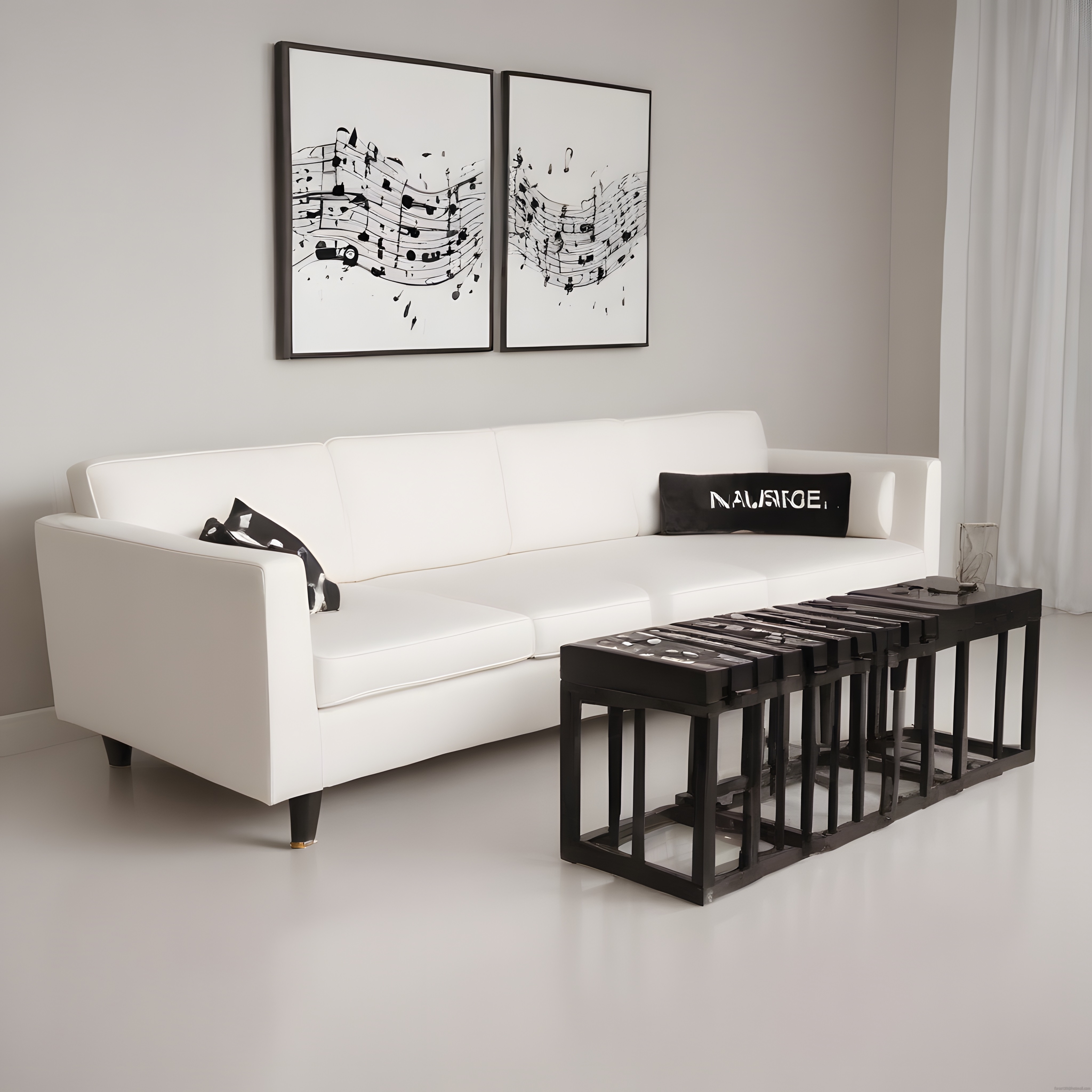 Siyah Beyaz Nota Temalı Tablolarla Modern ve Minimalist Salon Dekorasyonu