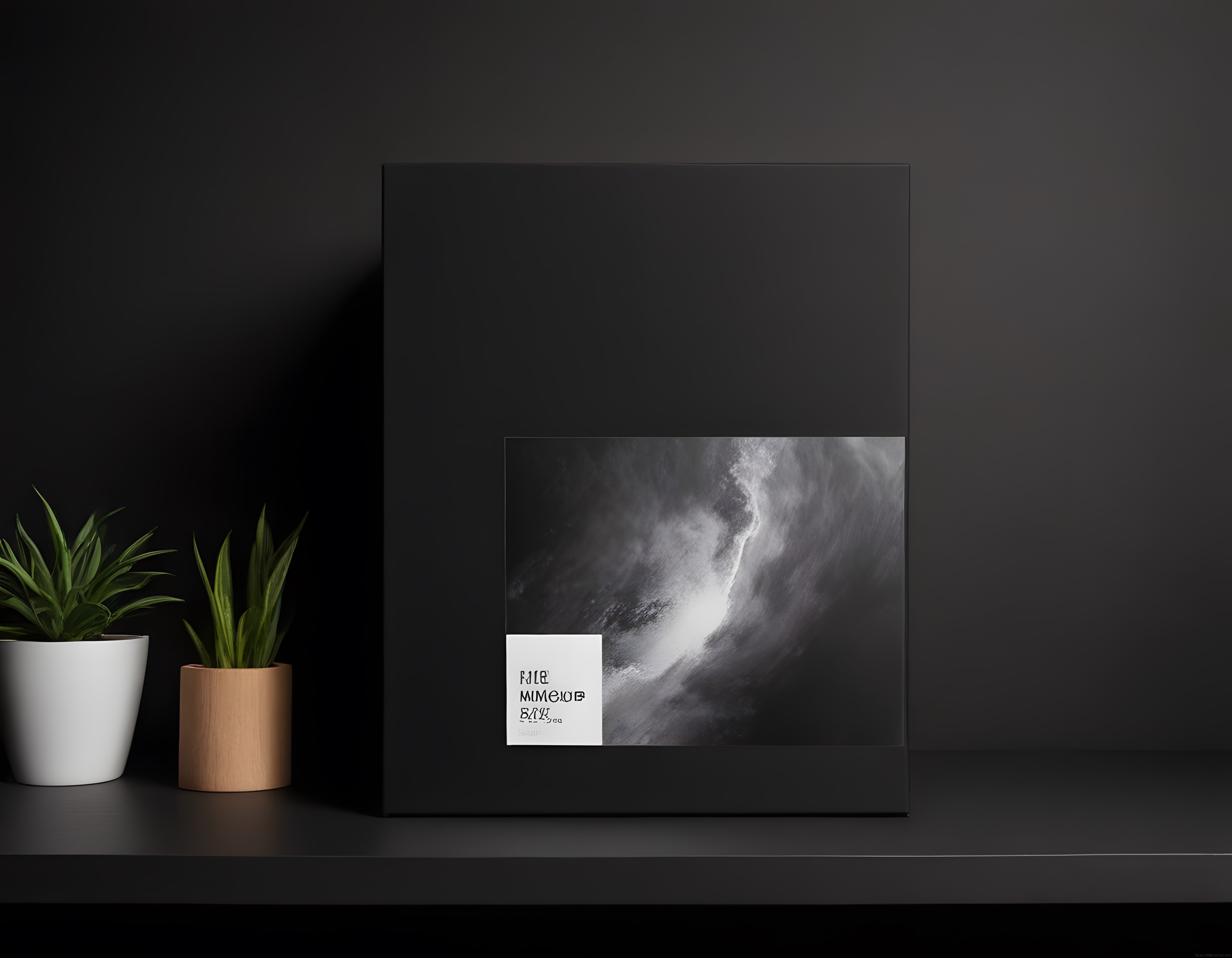 Siyah Beyaz Şelale Fotoğrafı ve Bitkilerle Modern Minimalist Duvar Dekorasyonu
