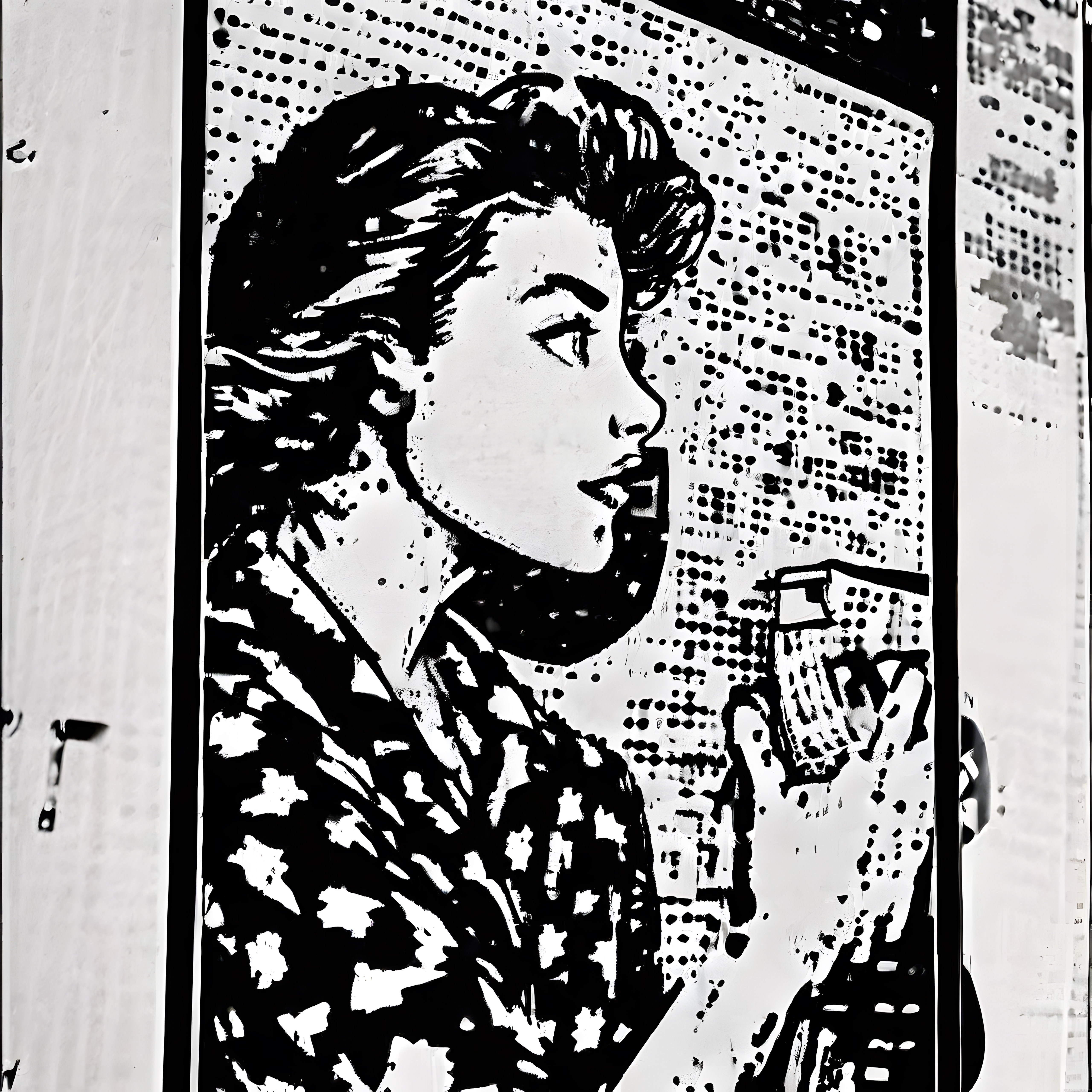 Siyah Beyaz Stencil Portre: Duvar Sanatı ve Pop Art Tarzı Kadın Çizimi