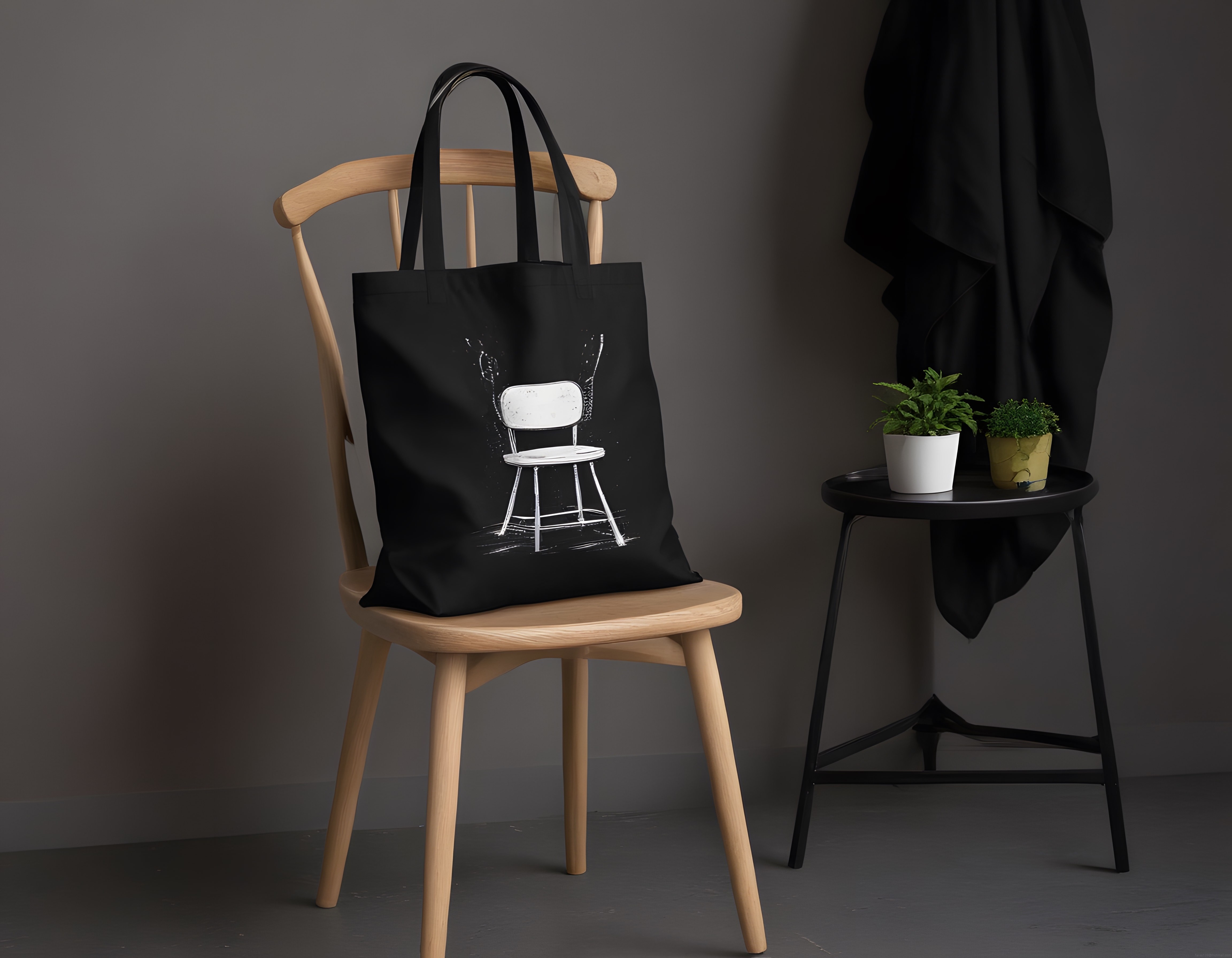 Siyah Bez Çanta Üzerinde Sandalye Deseni ve Modern Salon Konsepti