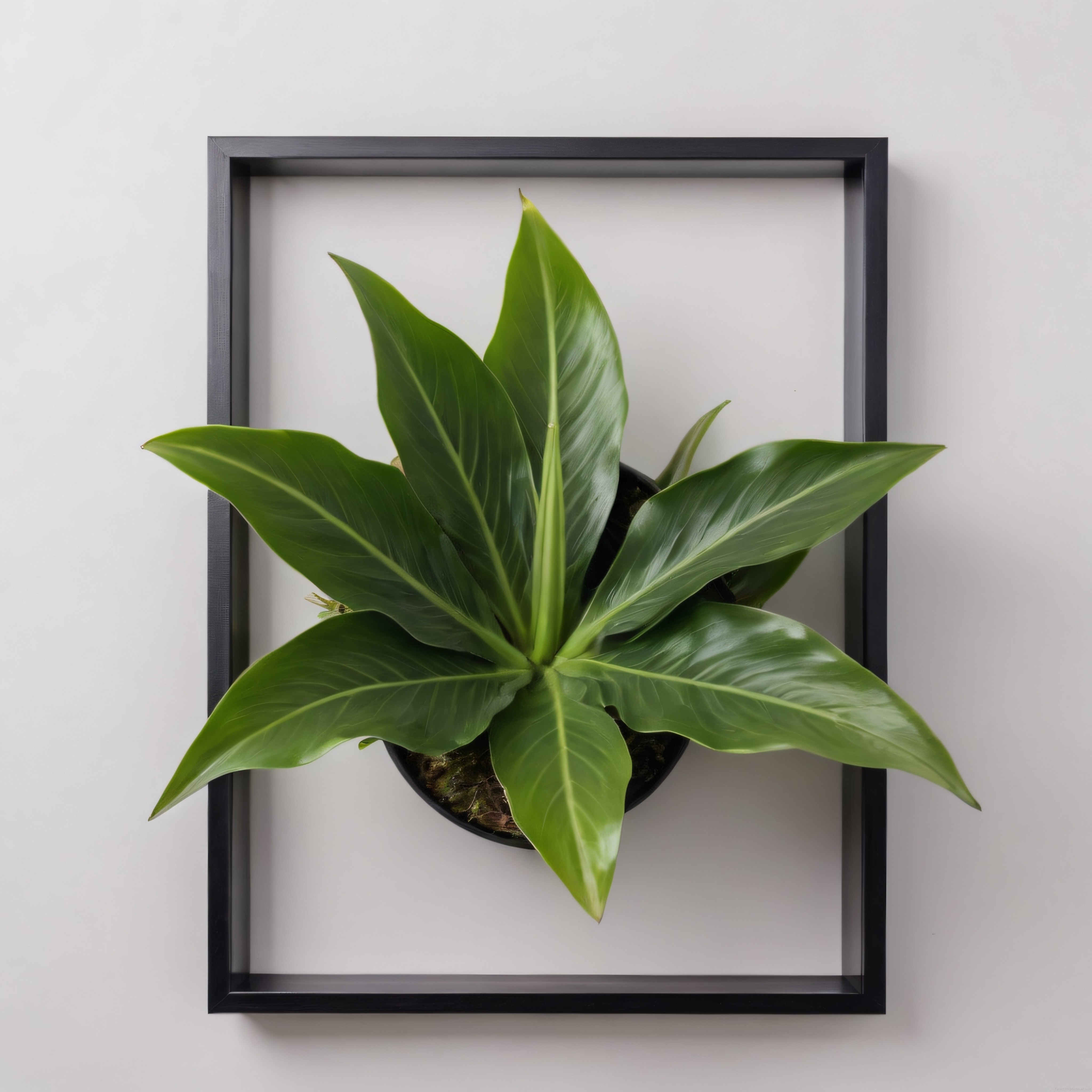Siyah Çerçeve Önünde Dekoratif Yeşil Yapraklı Ev Bitkisi ve Minimalist Stil