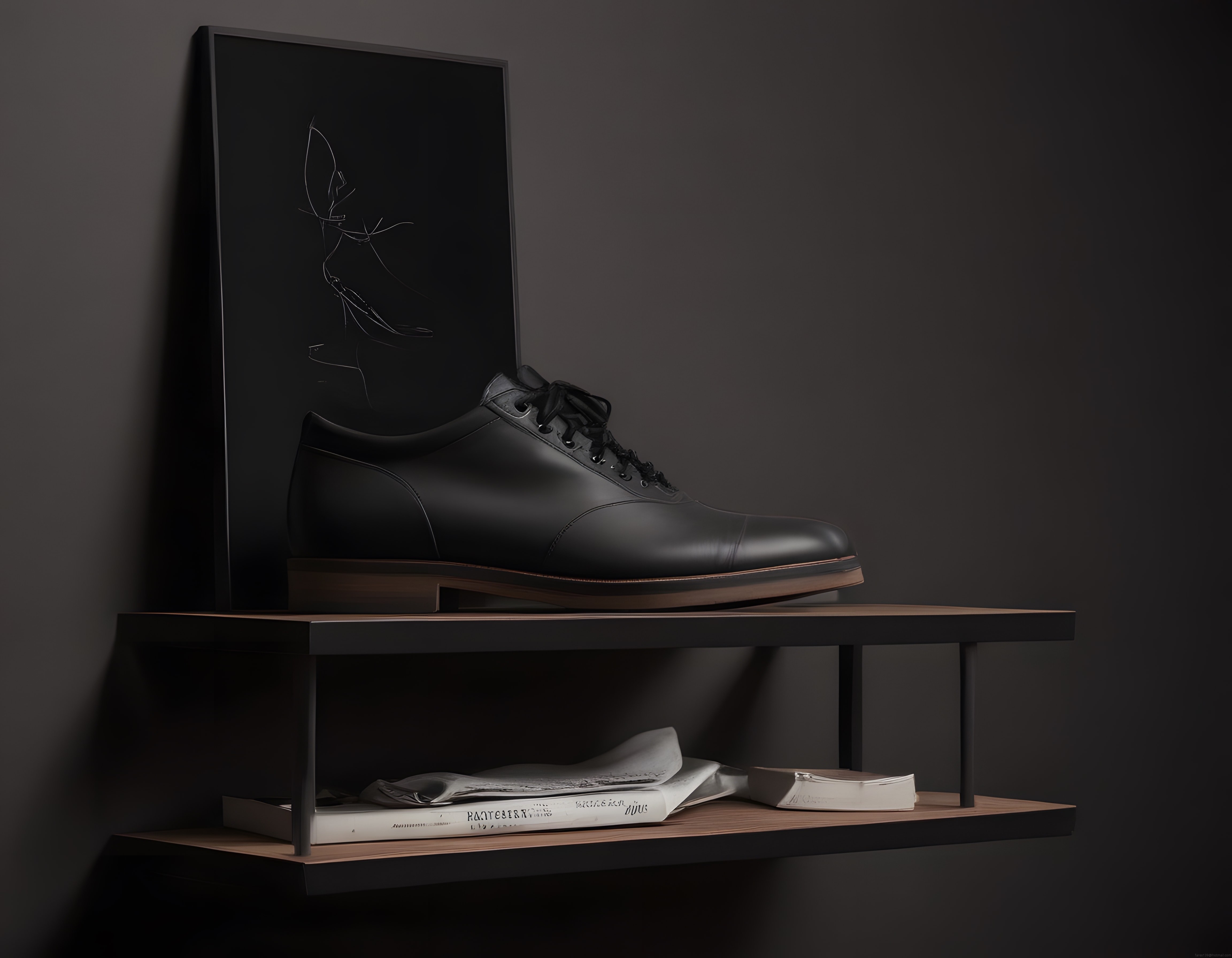Siyah Deri Klasik Erkek Ayakkabısı ile Şık Minimalist Stüdyo Sunumu