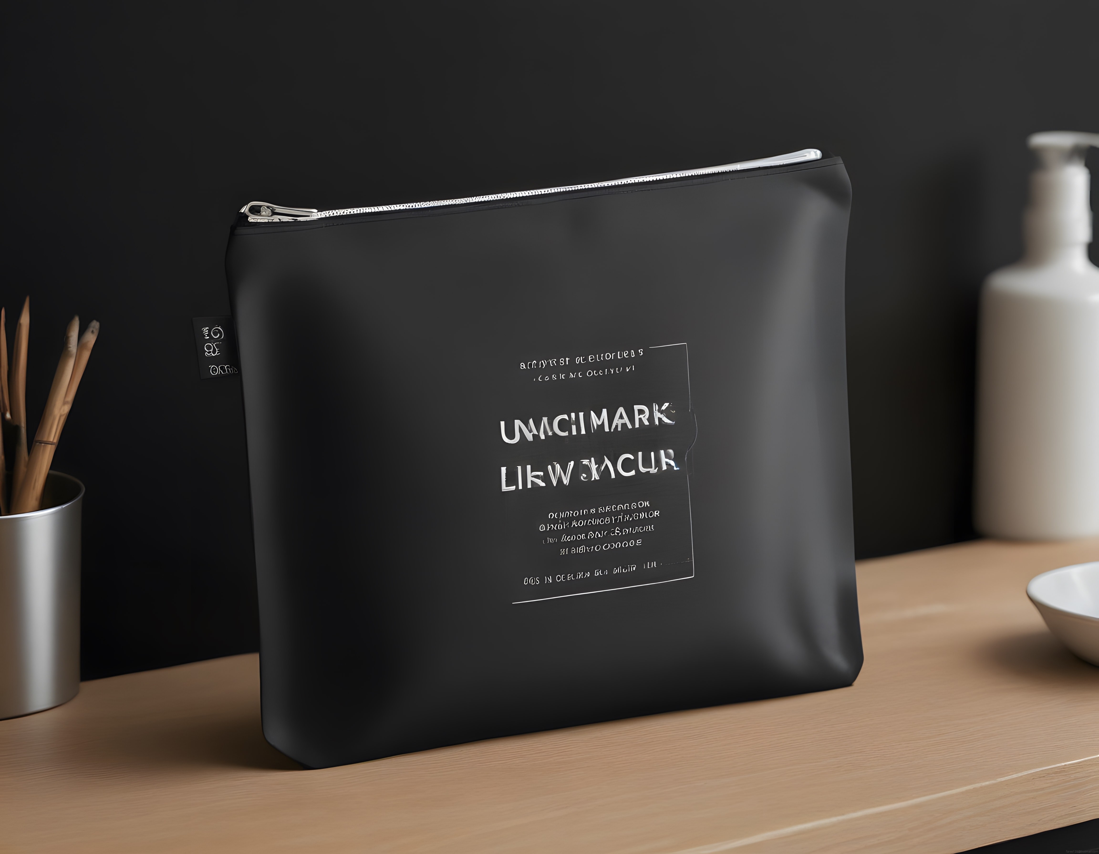 Siyah fermuarlı clutch çanta ve kozmetik pouch ürün mockup çekimi