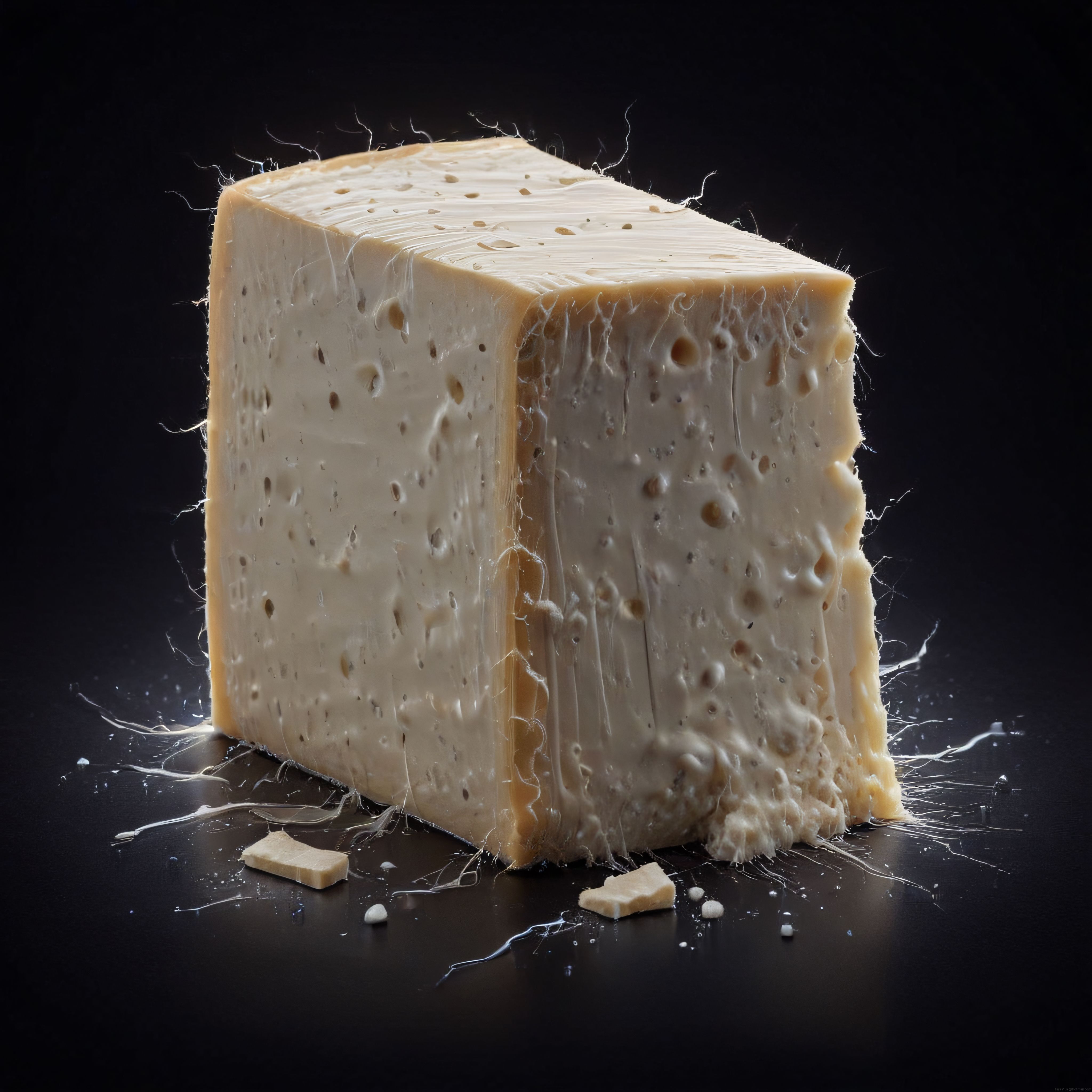 Siyah Fon Üzerinde Emmental Tarzı Büyük Peynir Bloğu ve Kırıntıları