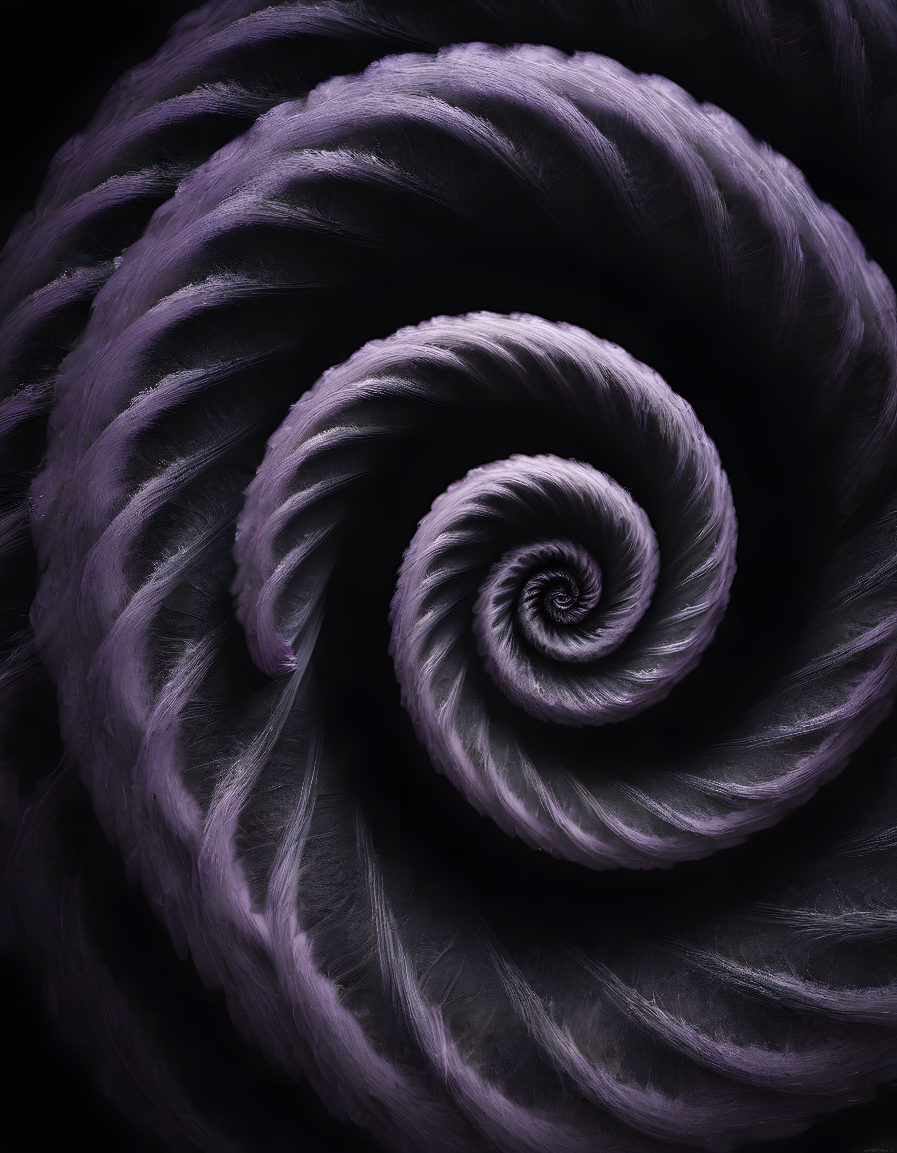Siyah Fon Üzerinde Mistik Mor Soyut Spiral ve İpliksi Doku Sanatı
