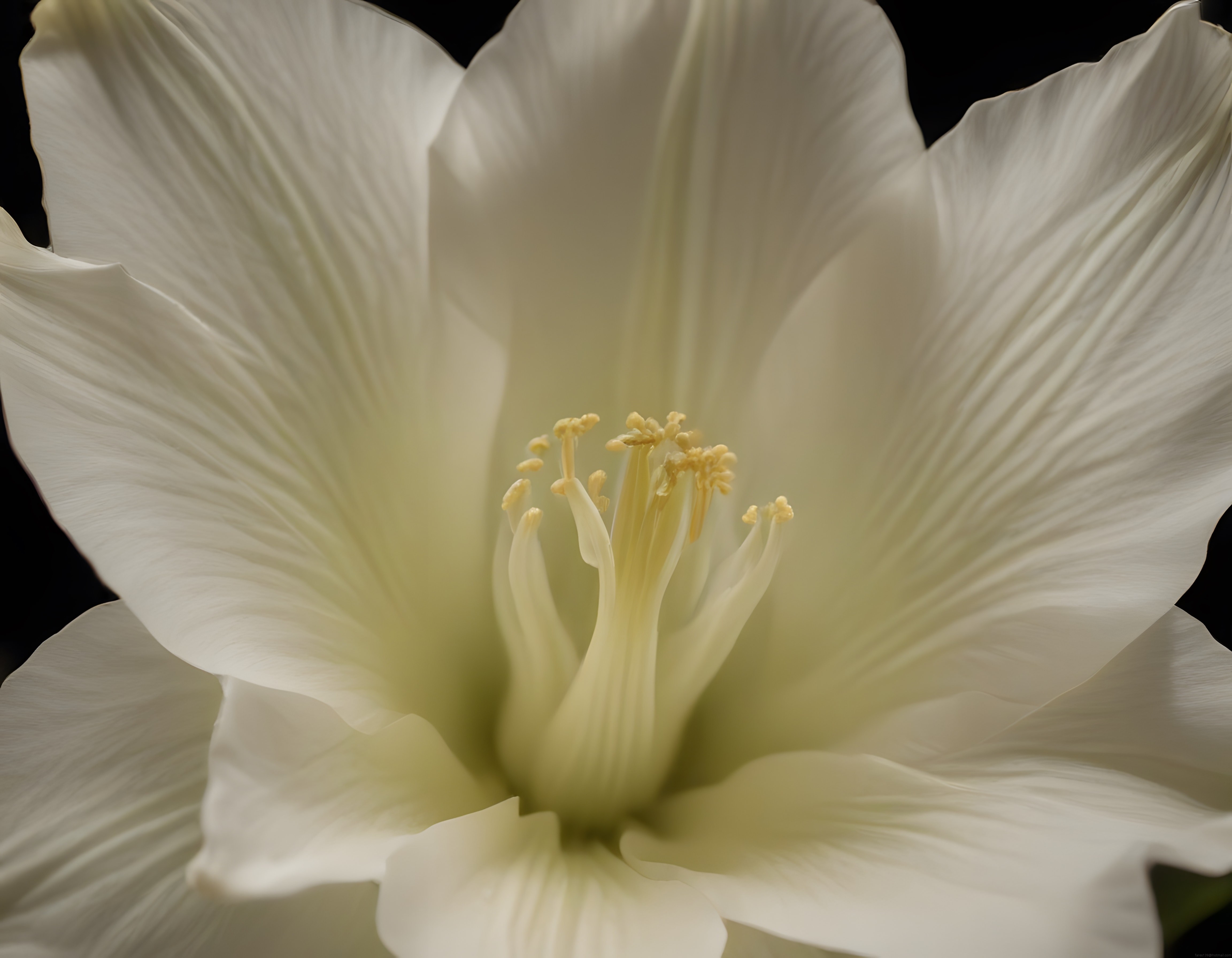 Siyah Fon Üzerinde Parıldayan Beyaz Amaryllis Çiçeği Makro Çekimi