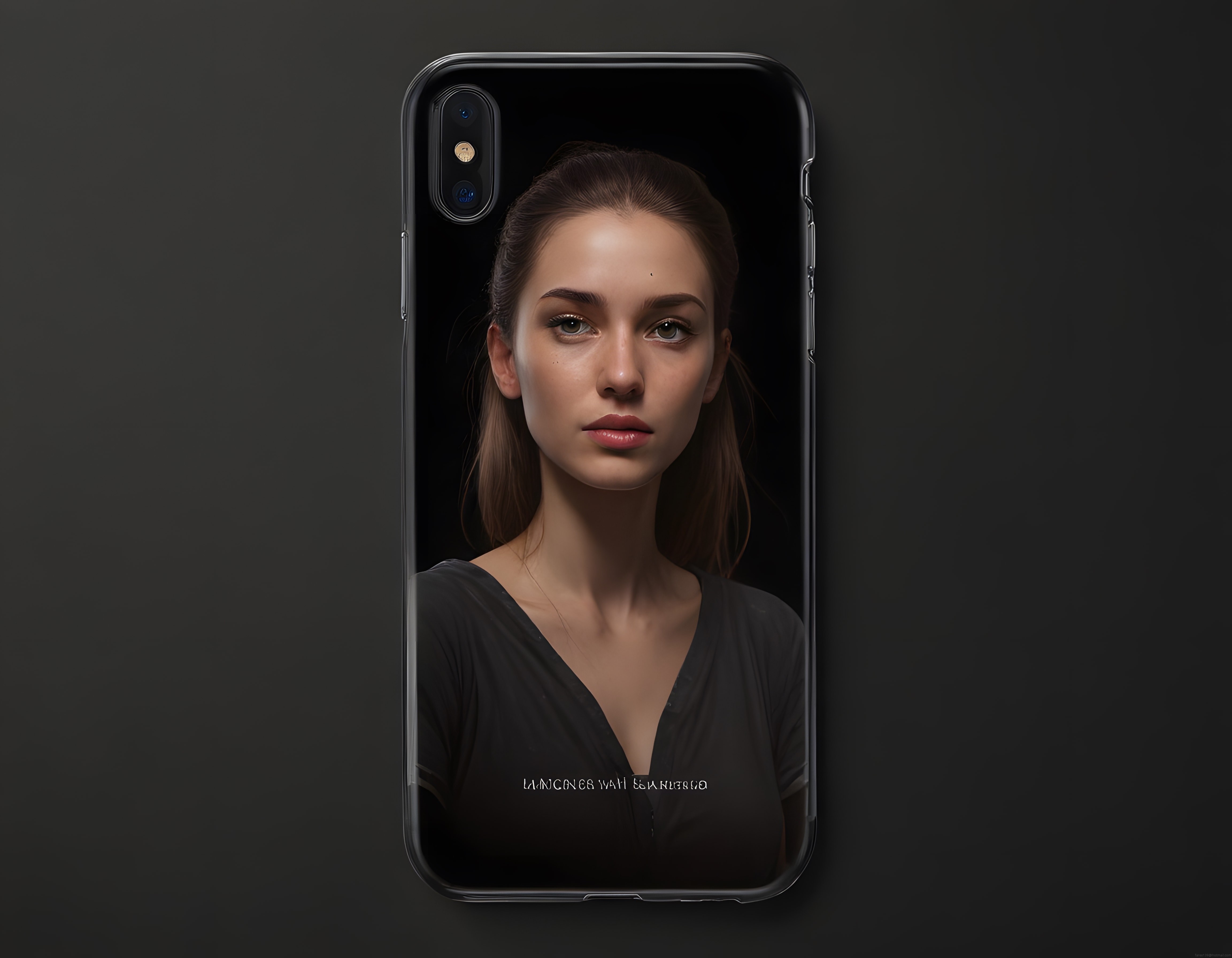Siyah Fon Üzerinde Şık Kadın Portresi Tasarımlı Telefon Kılıfı ve Duvar Kağıdı