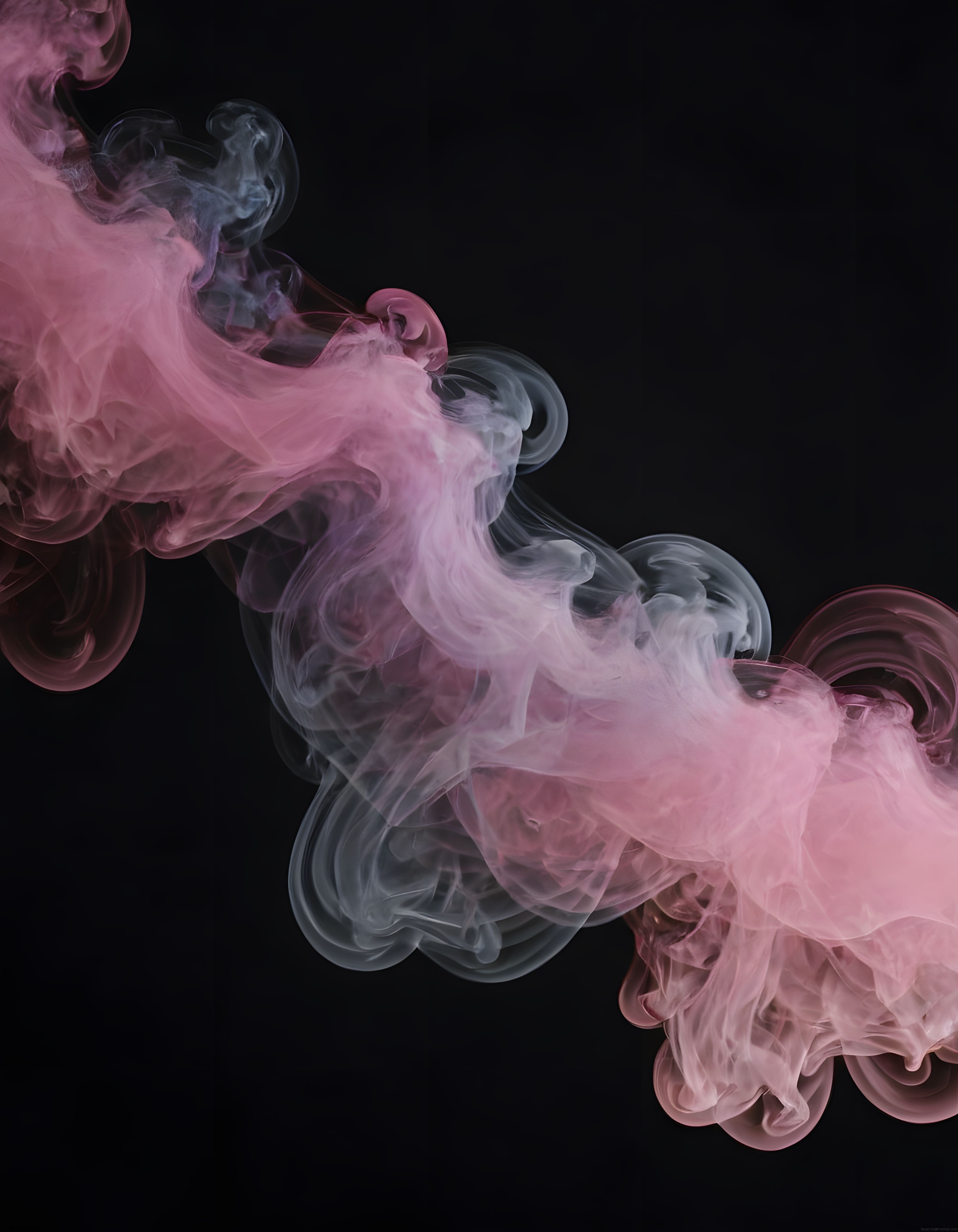 Siyah Fon Üzerinde Süzülen Pembe ve Mavi Mistik Dumanların Sanatsal Dansı
