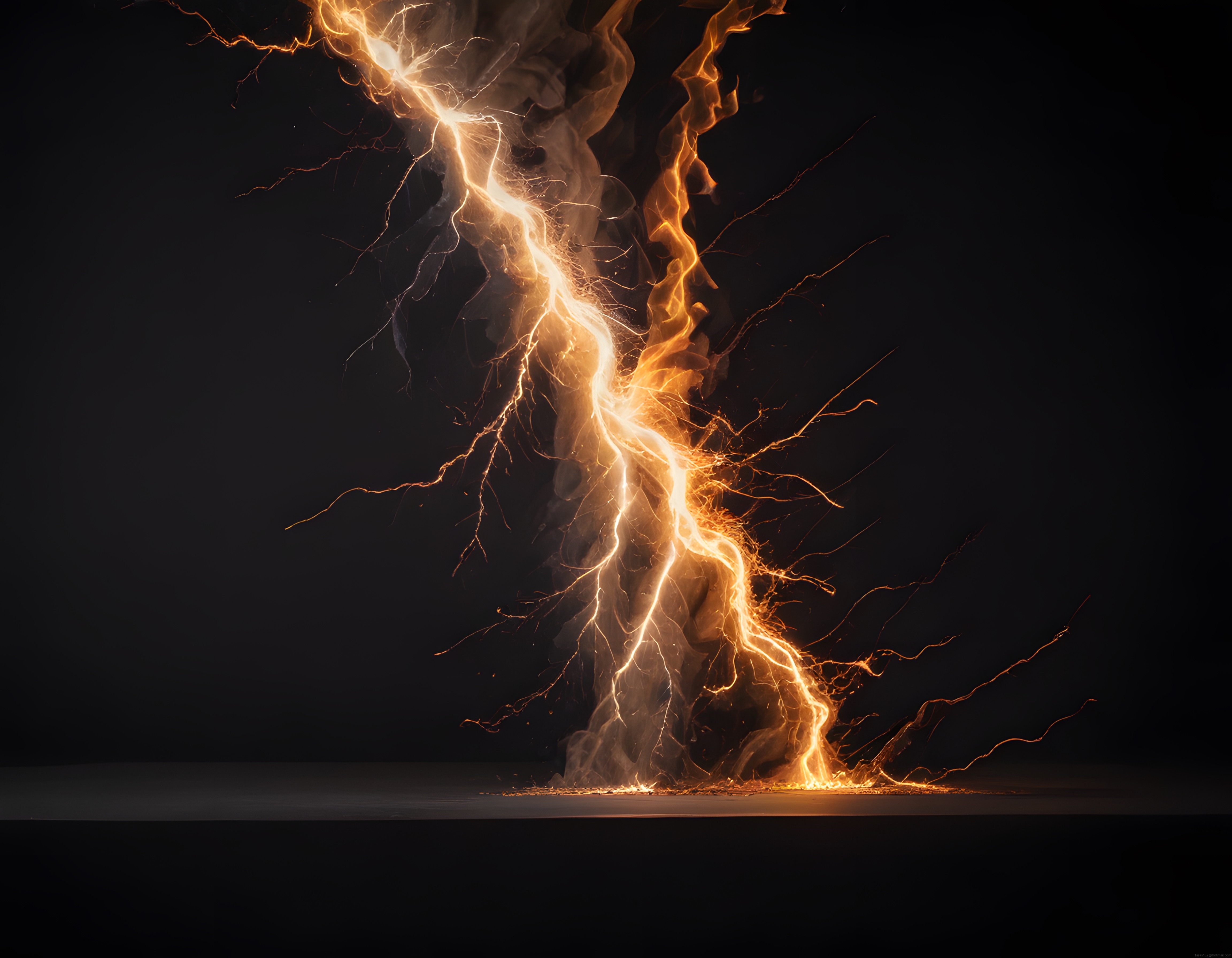 Siyah Fon Üzerinde Yükselen Parlak Turuncu Yıldırım ve Enerji Dalgaları