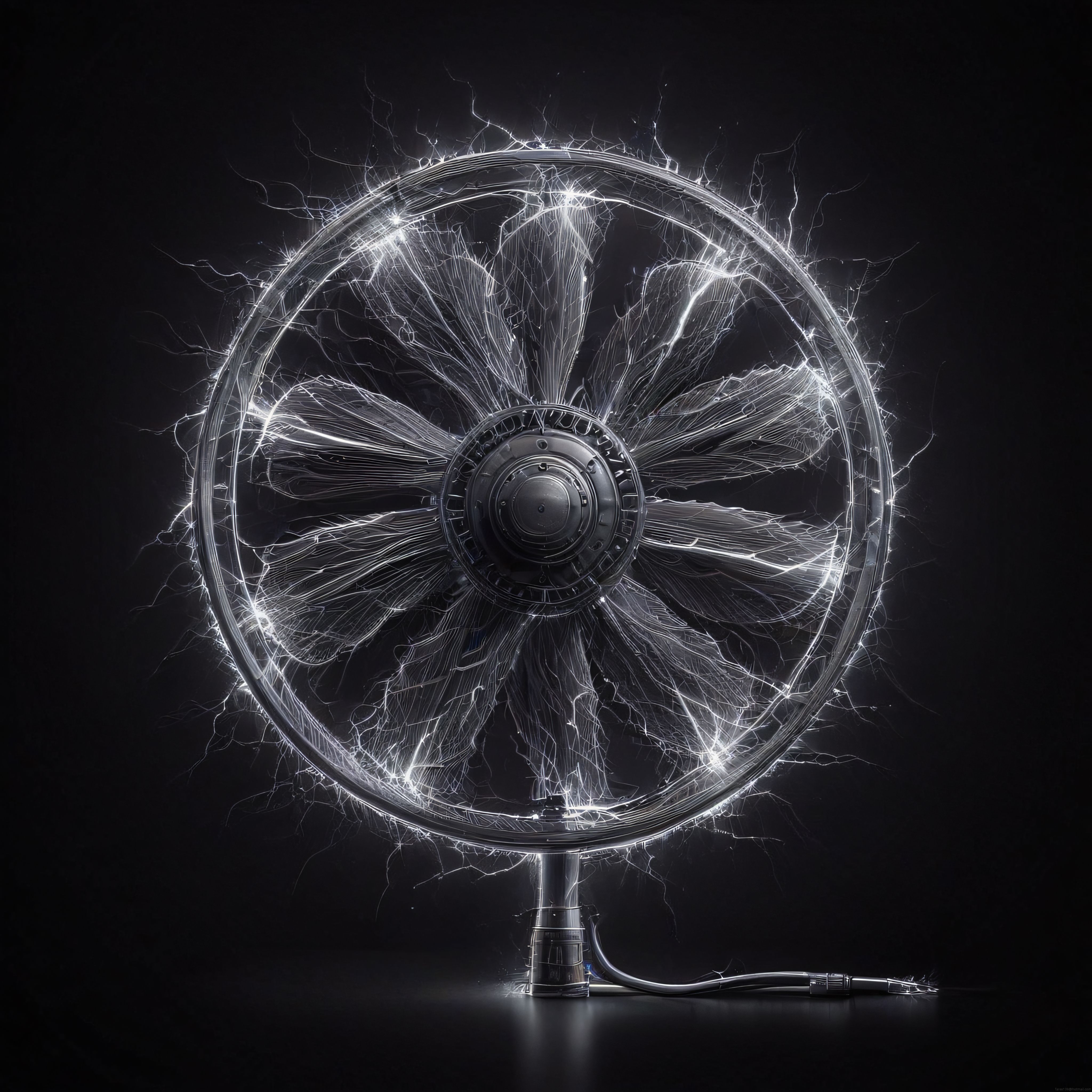 Siyah Fondayla Yıldırım Etkisi Yaratılmış Retro Vantilatör Fotoğrafı