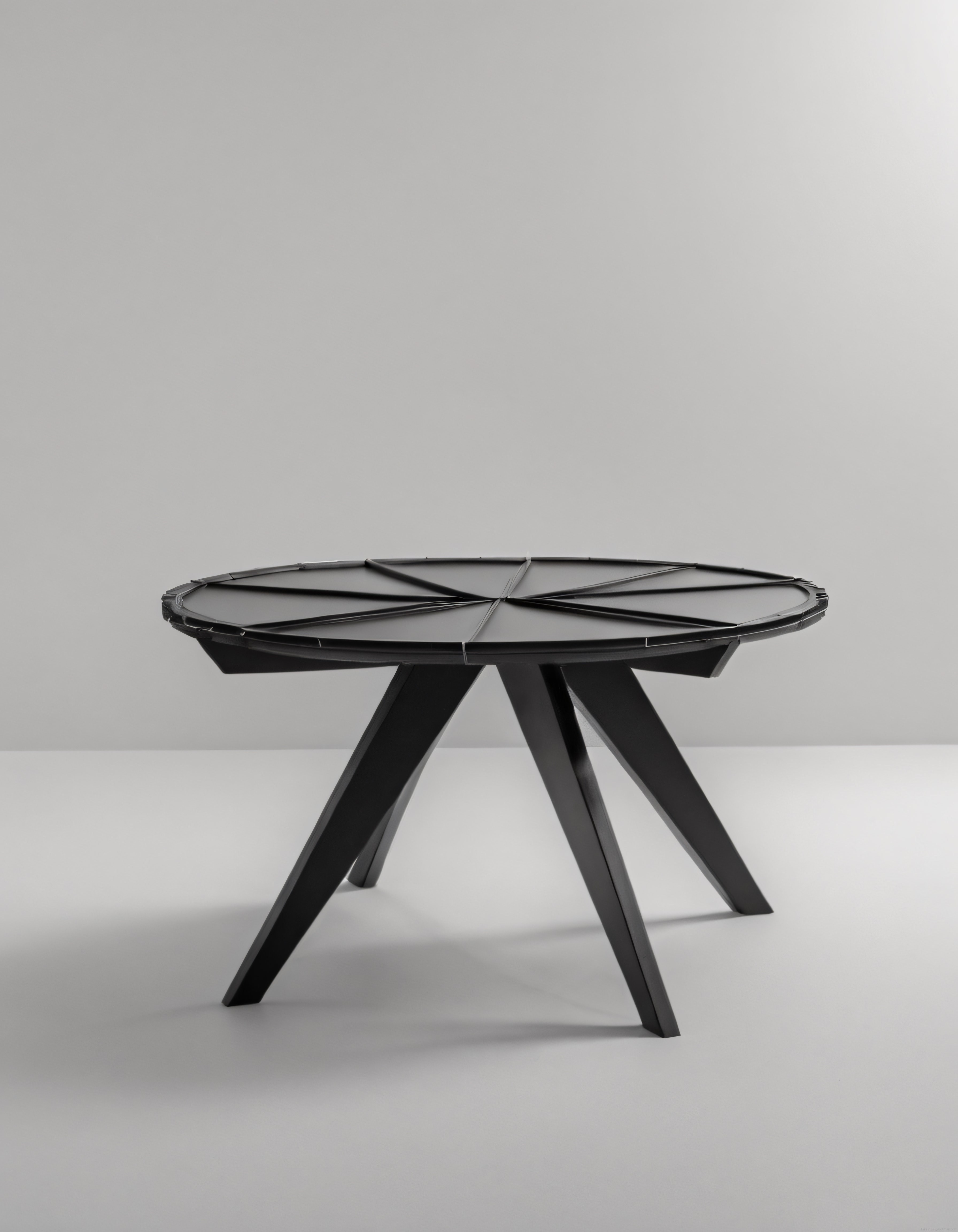 Siyah Geometrik Desenli Modern Yuvarlak Masa ve Minimalist Stüdyo Sunumu