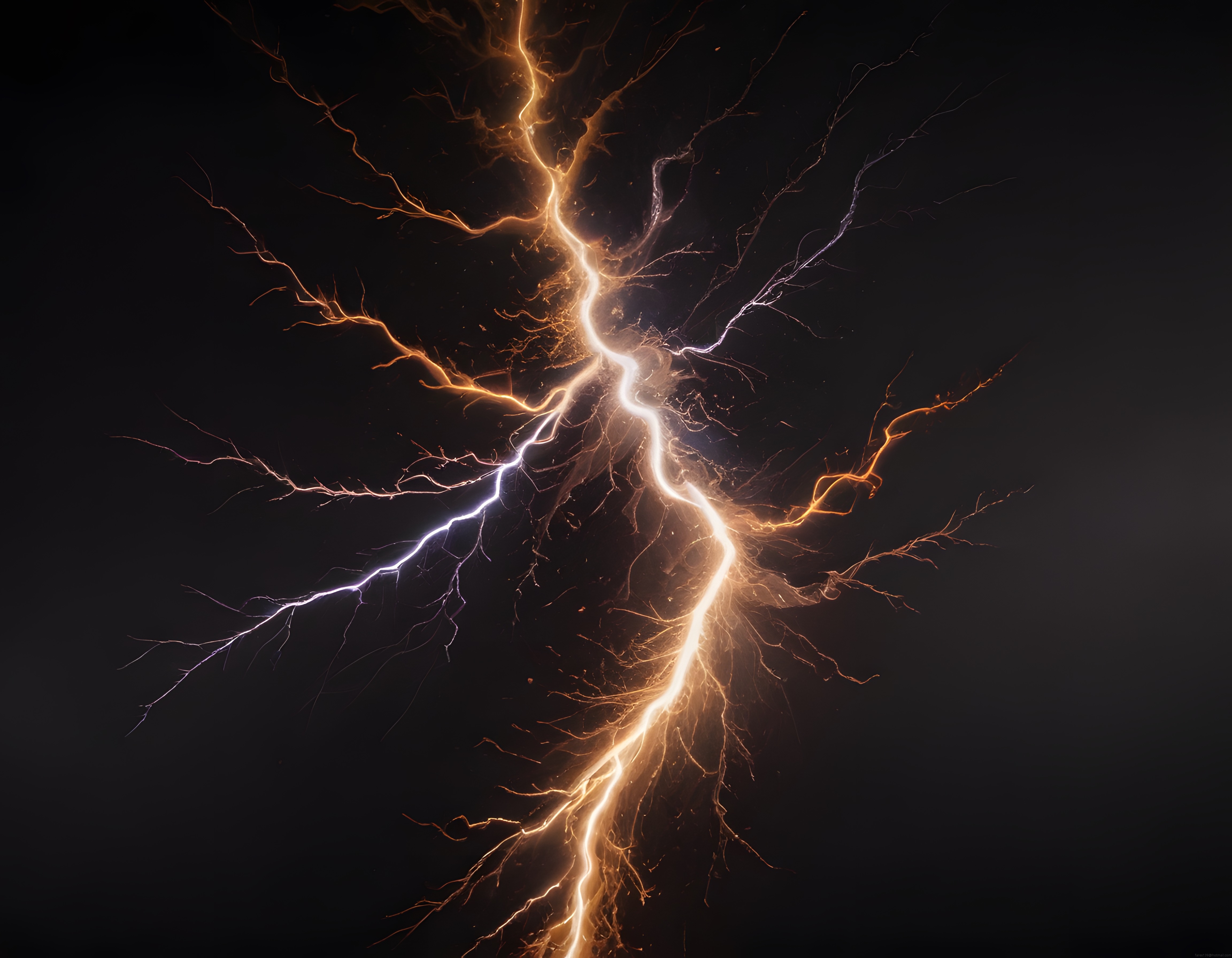 Siyah Gökte Turuncu Beyaz Yıldırım Çataları Ve Elektrik Enerjisi