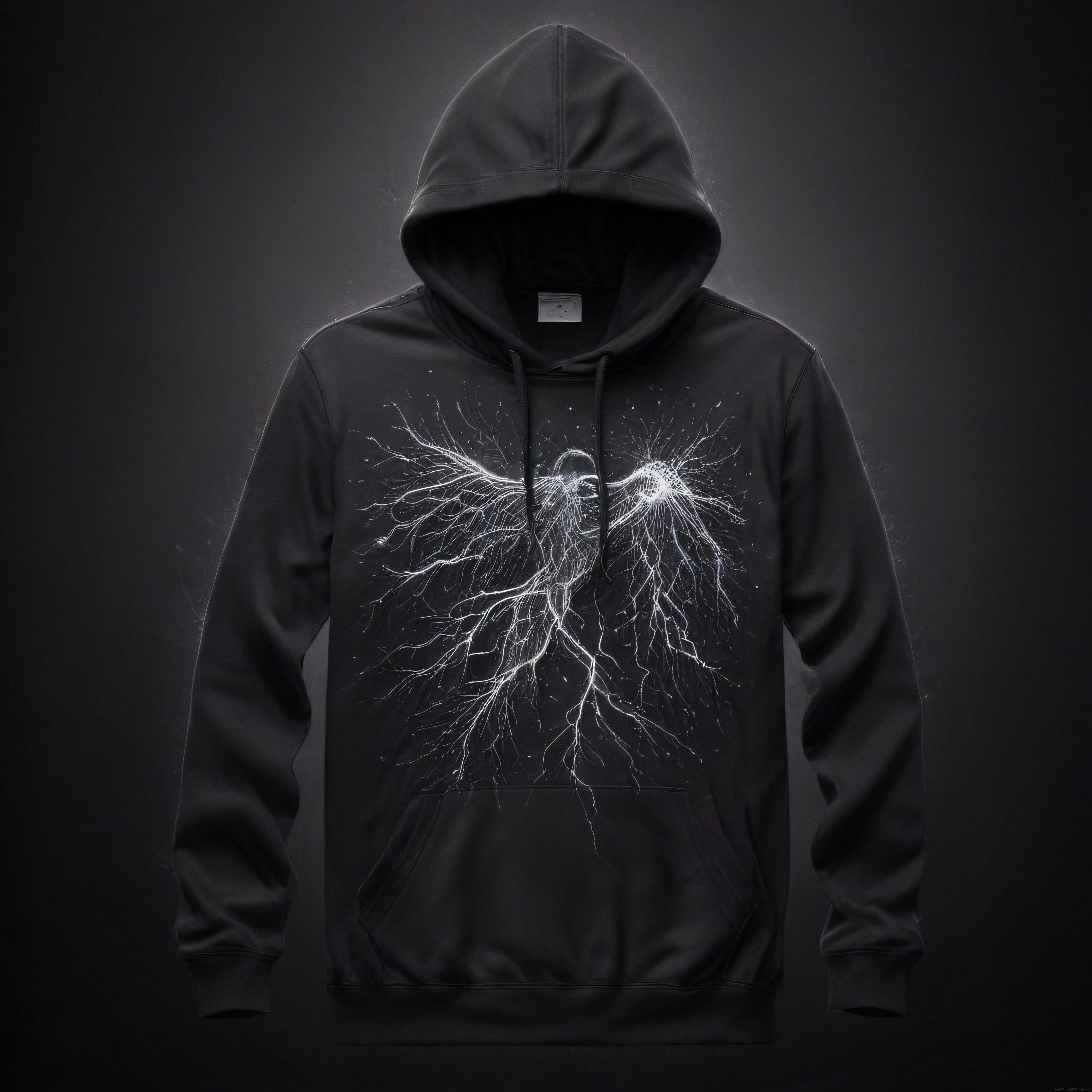 Siyah Kapüşonlu Sweatshirt Üzerinde Parlayan Nöron ve Sinir Ağı Tasarımı