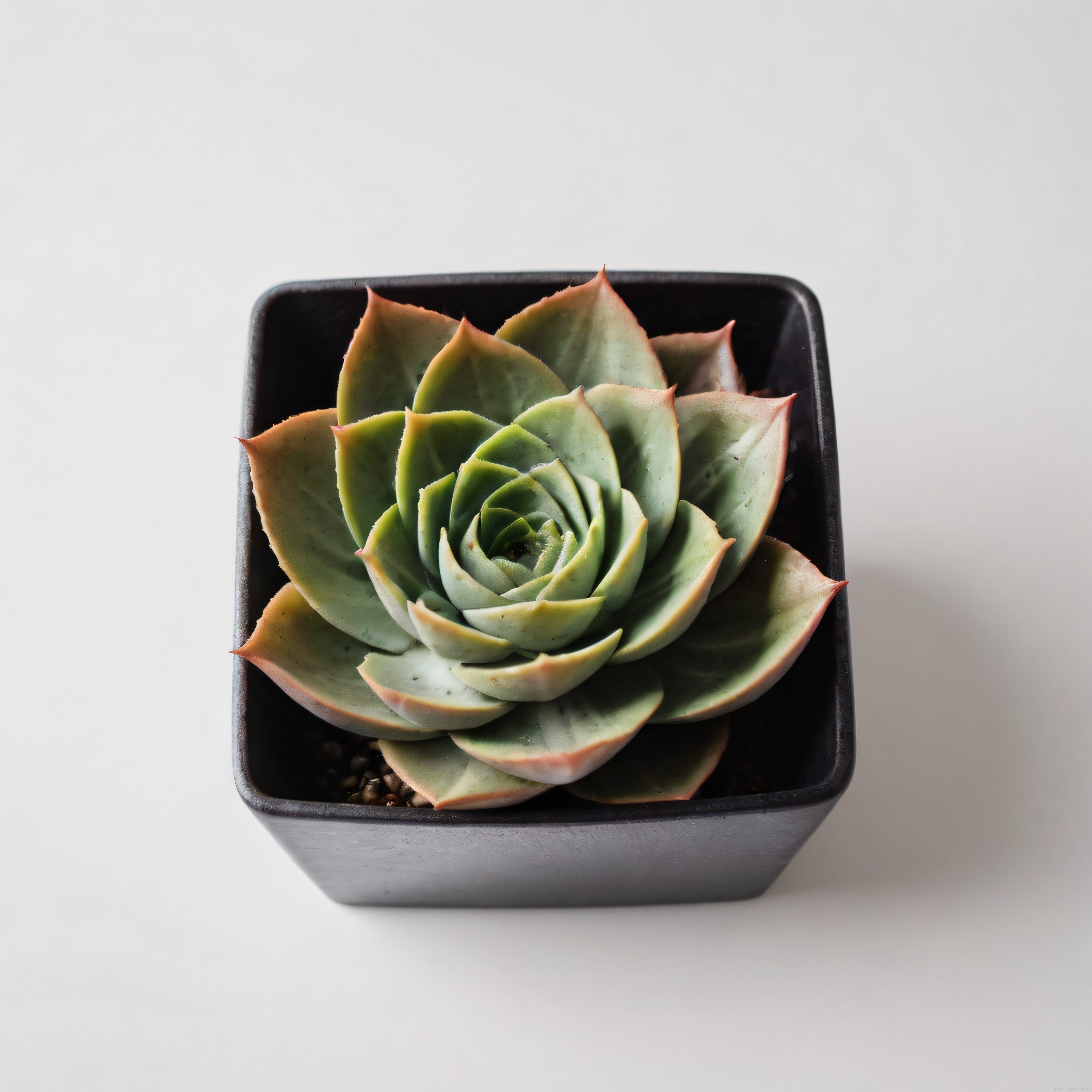 Siyah Kare Saksıda Pembe Uçlu Echeveria Sukulent Bitki Dekorasyonu