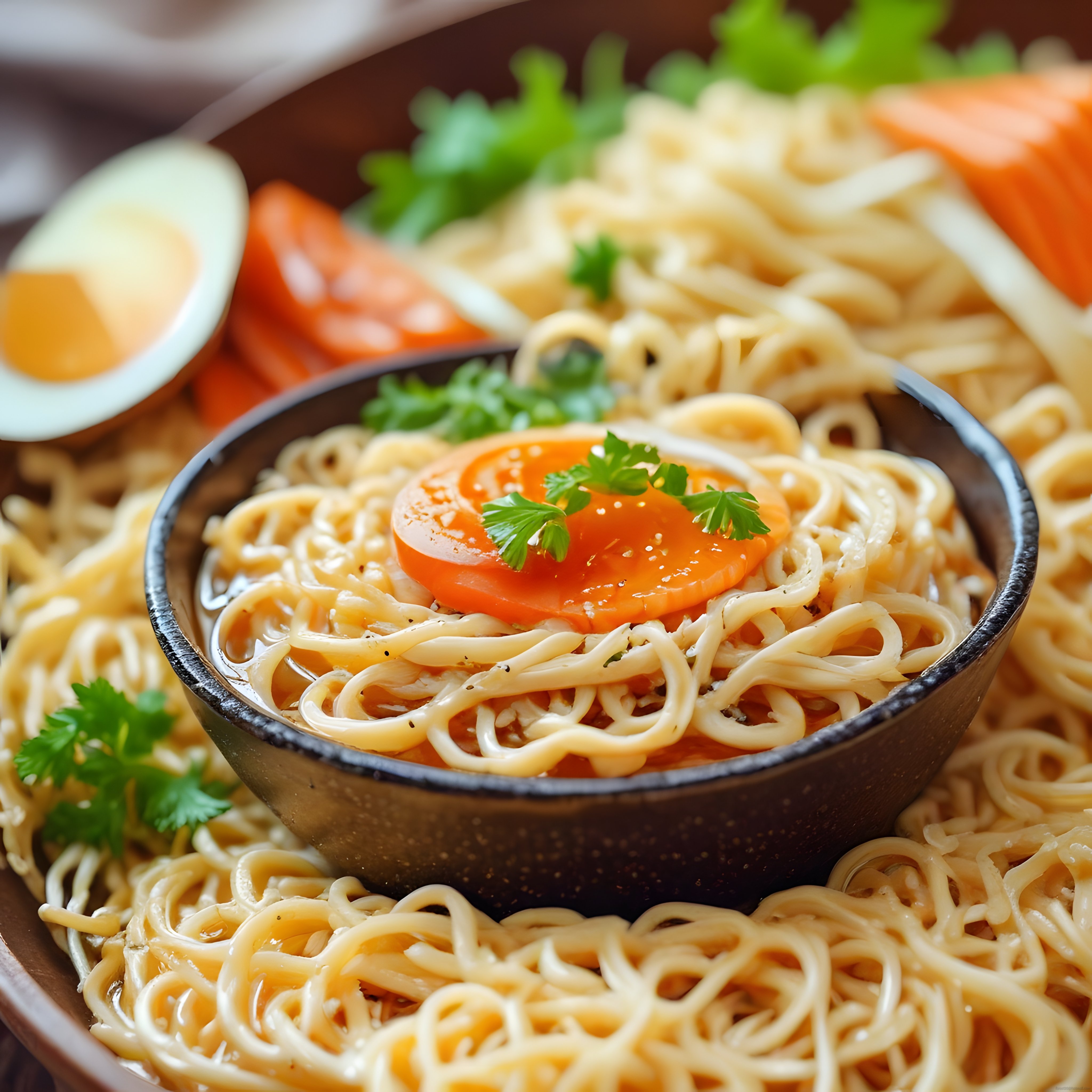 Siyah Kasede Domates ve Maydanozlu Noodle: Sıcak Asya Lezzeti Sunumu