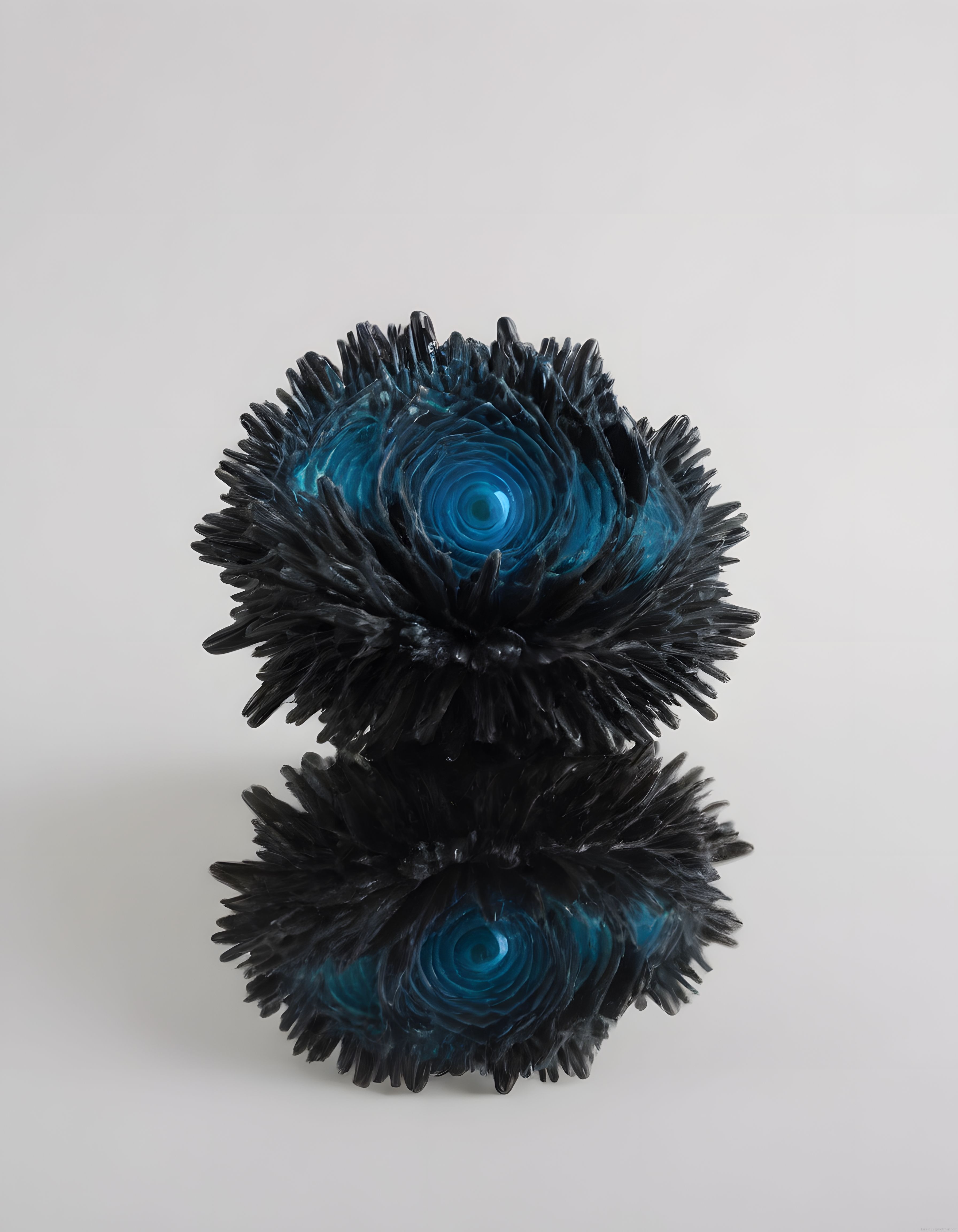 Siyah Kristal Formlar ve Mavi Spiral: Soyut Dijital Sanat Eseri