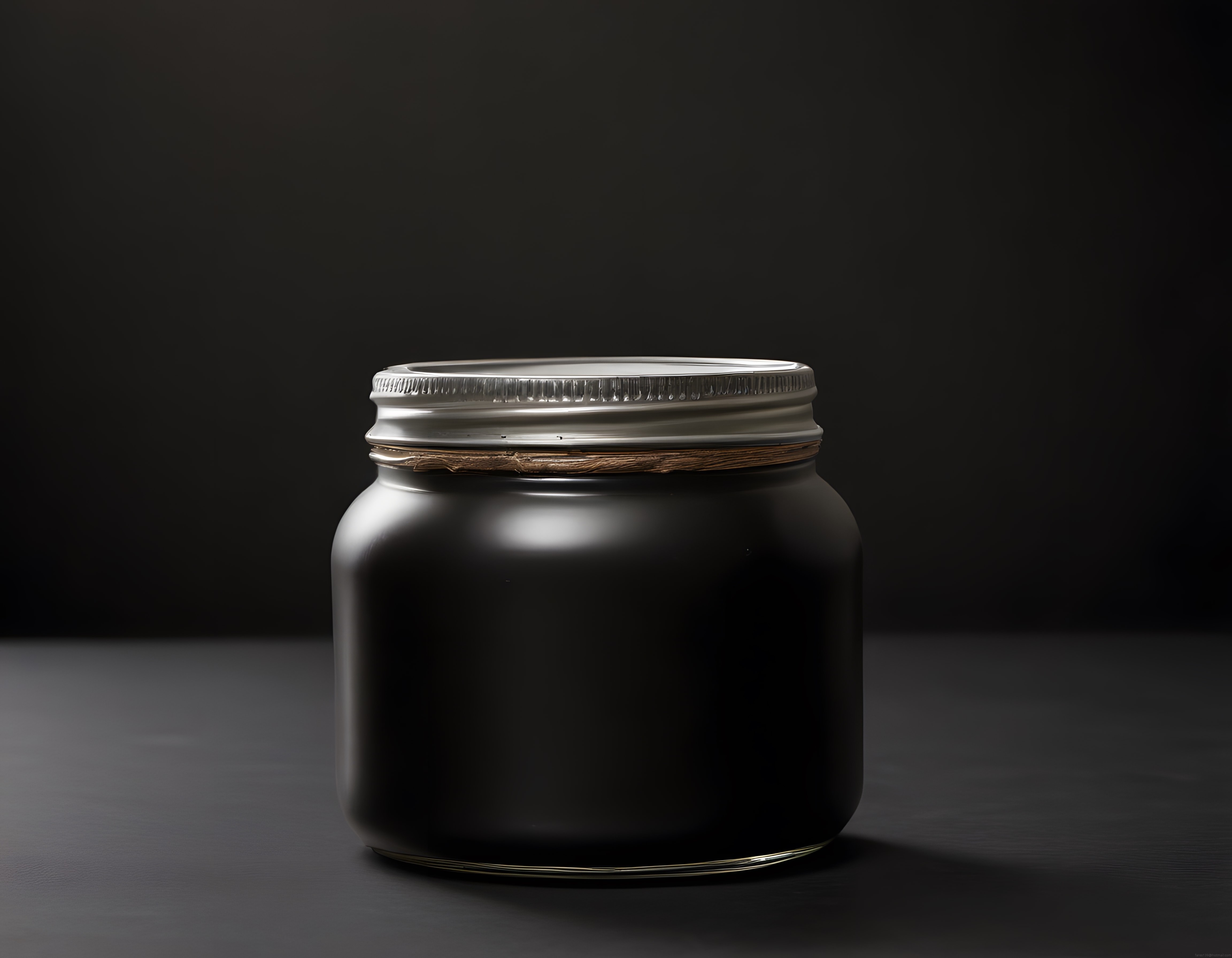 Siyah mat kavanoz ve metal kapaklı minimalist koyu zemin ürün sunum mockup