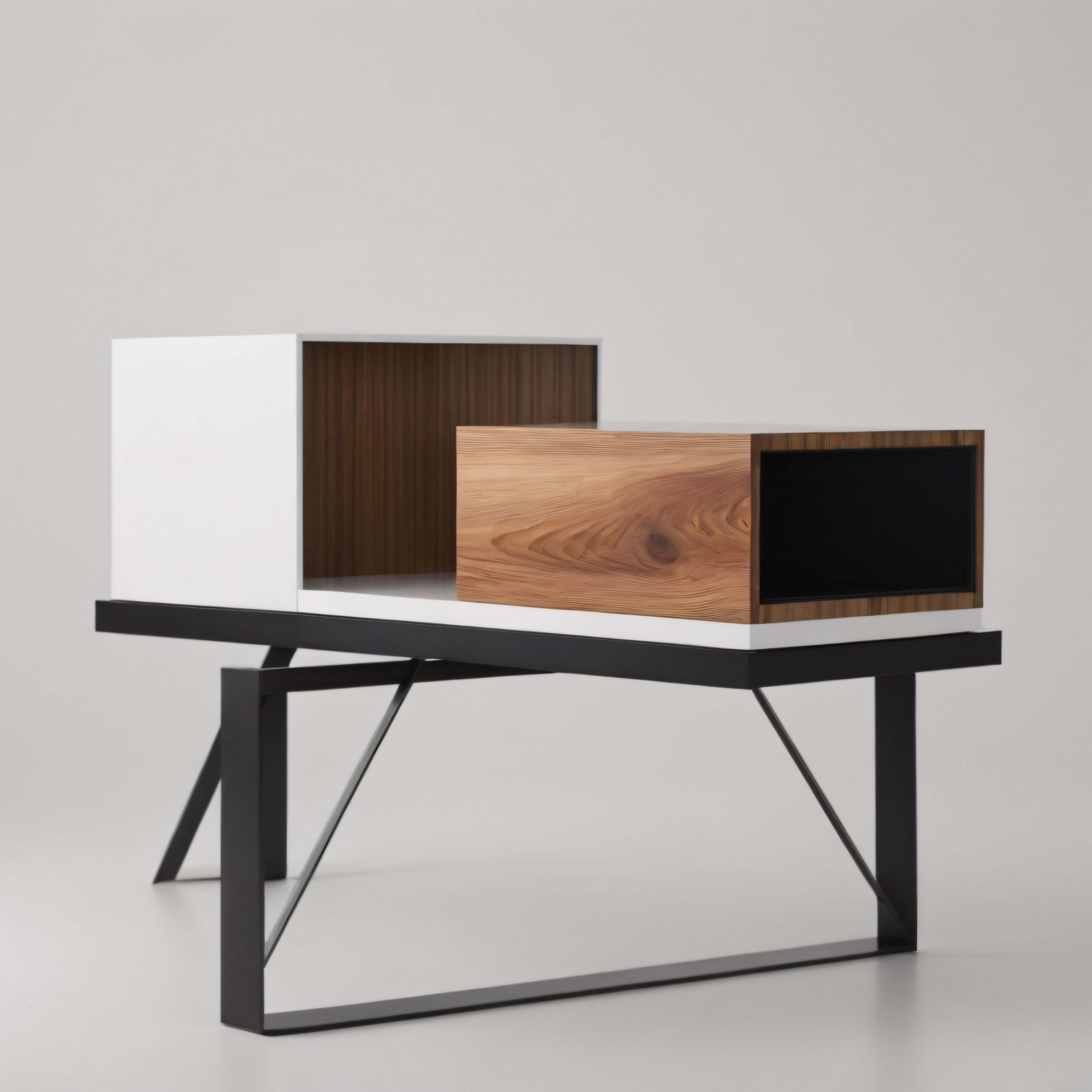 Siyah Metal Ayaklı Modern TV Ünitesi Tasarımı: Minimal Beyaz Ahşap Konsol