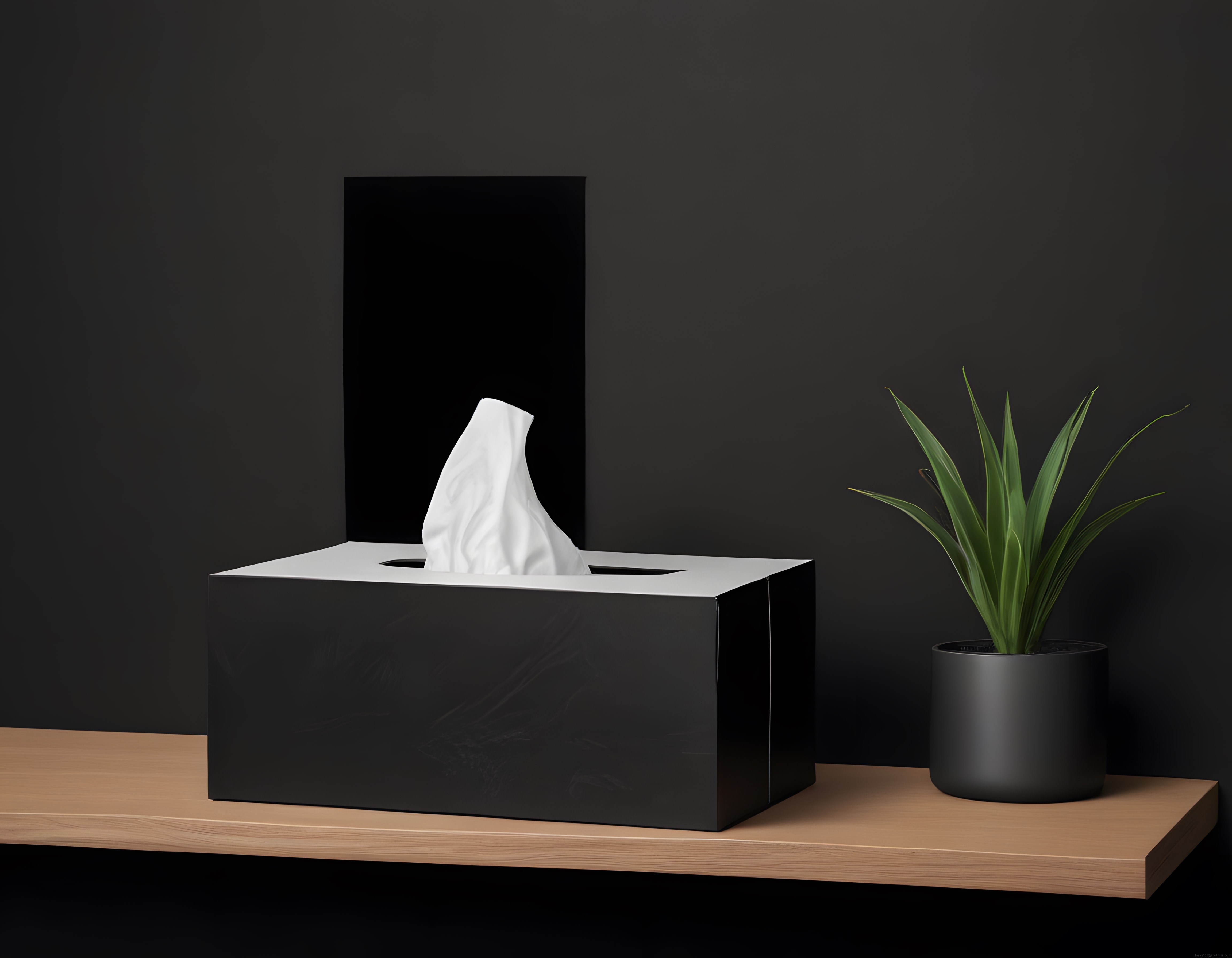 Siyah Peçete Kutusu ve Yeşil Bitki ile Modern Minimalist Ev Dekorasyonu