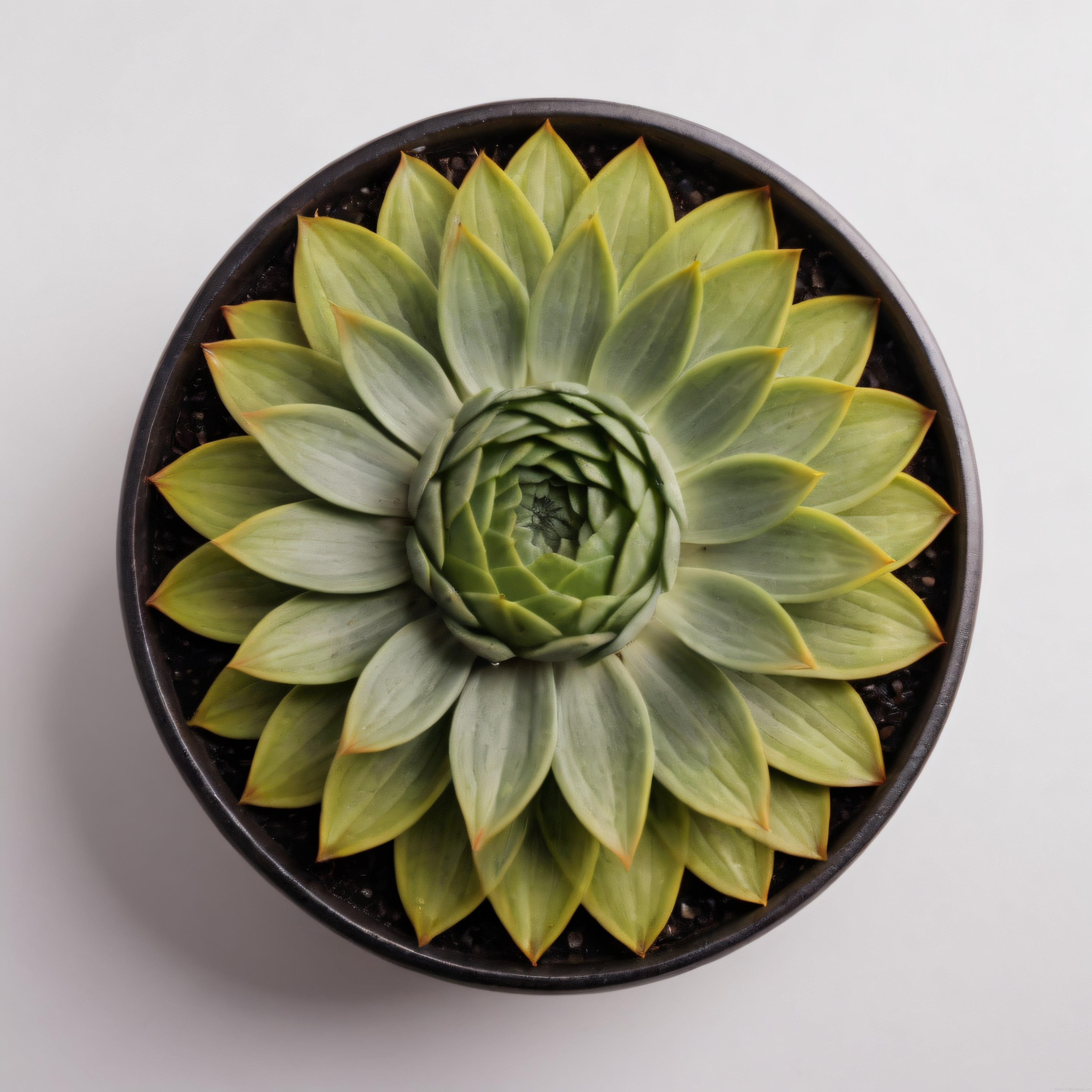 Siyah Saksıda Echeveria Sukulent: Minimalist Dekorasyon ve Üstten Görünüm