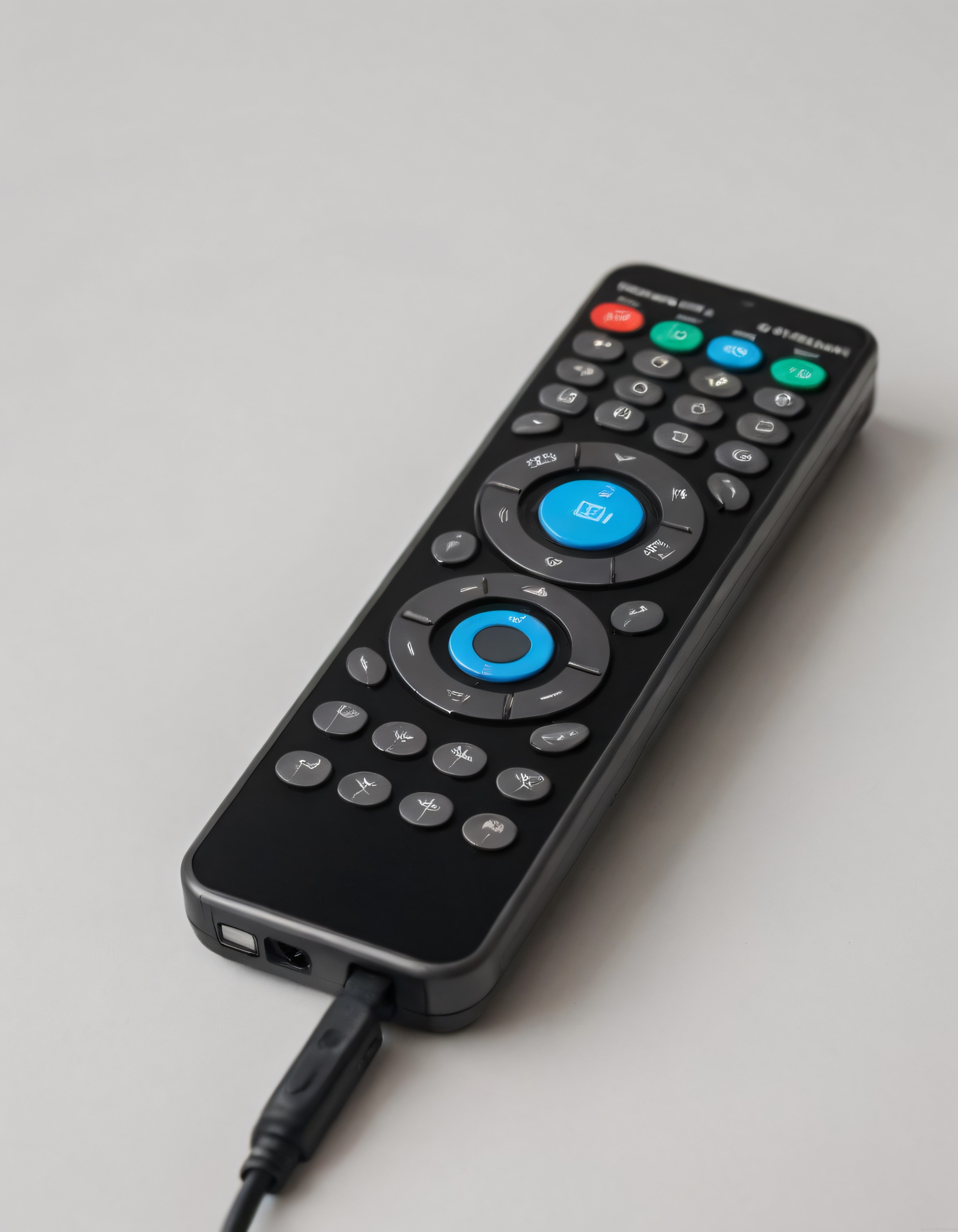 Siyah Samsung TV Kumandası ve Mavi Tuşlarıyla Modern Uzaktan Kumanda Görseli