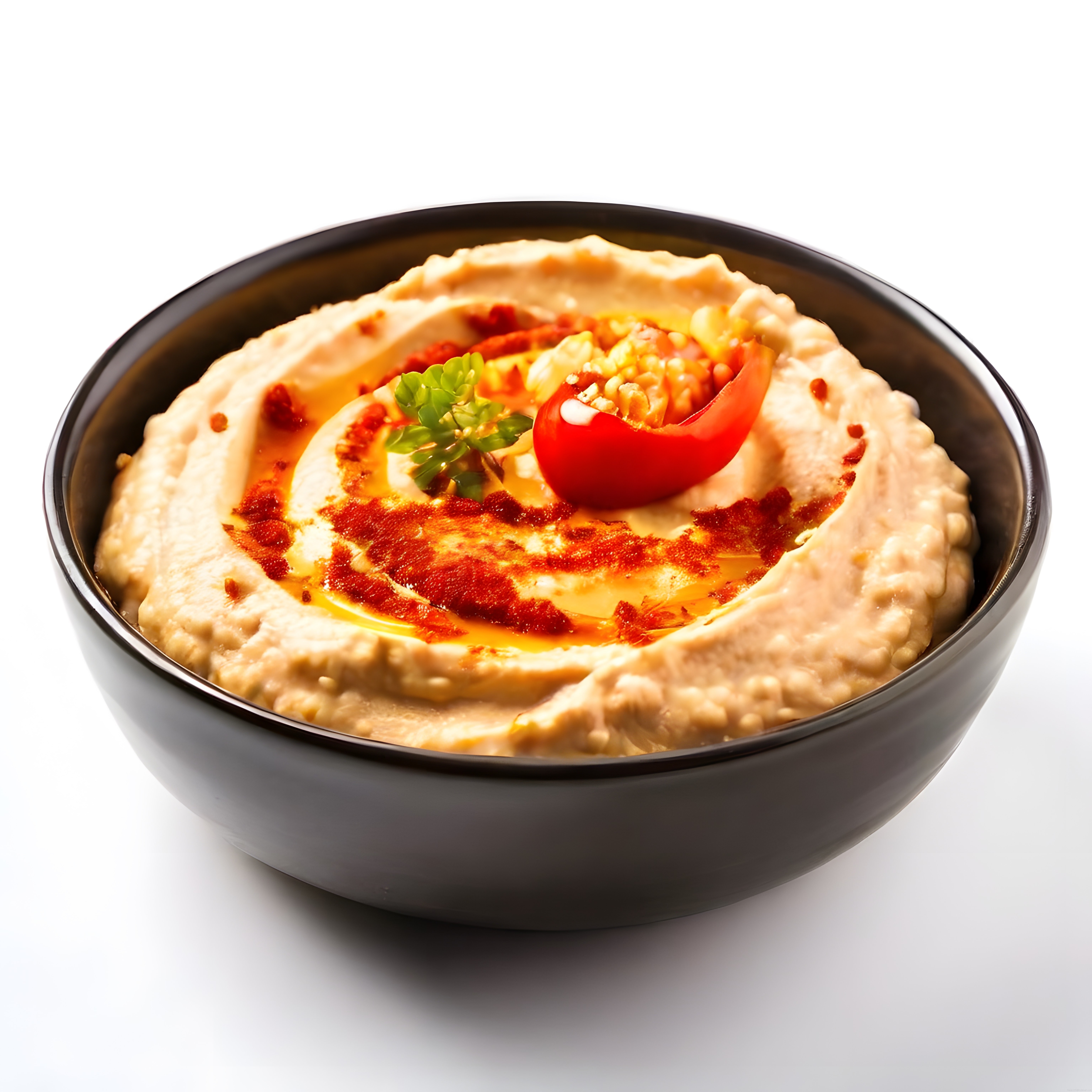 Siyah Seramik Kapta Zeytinyağı Pul Biber ve Cevizli Humus Görseli
