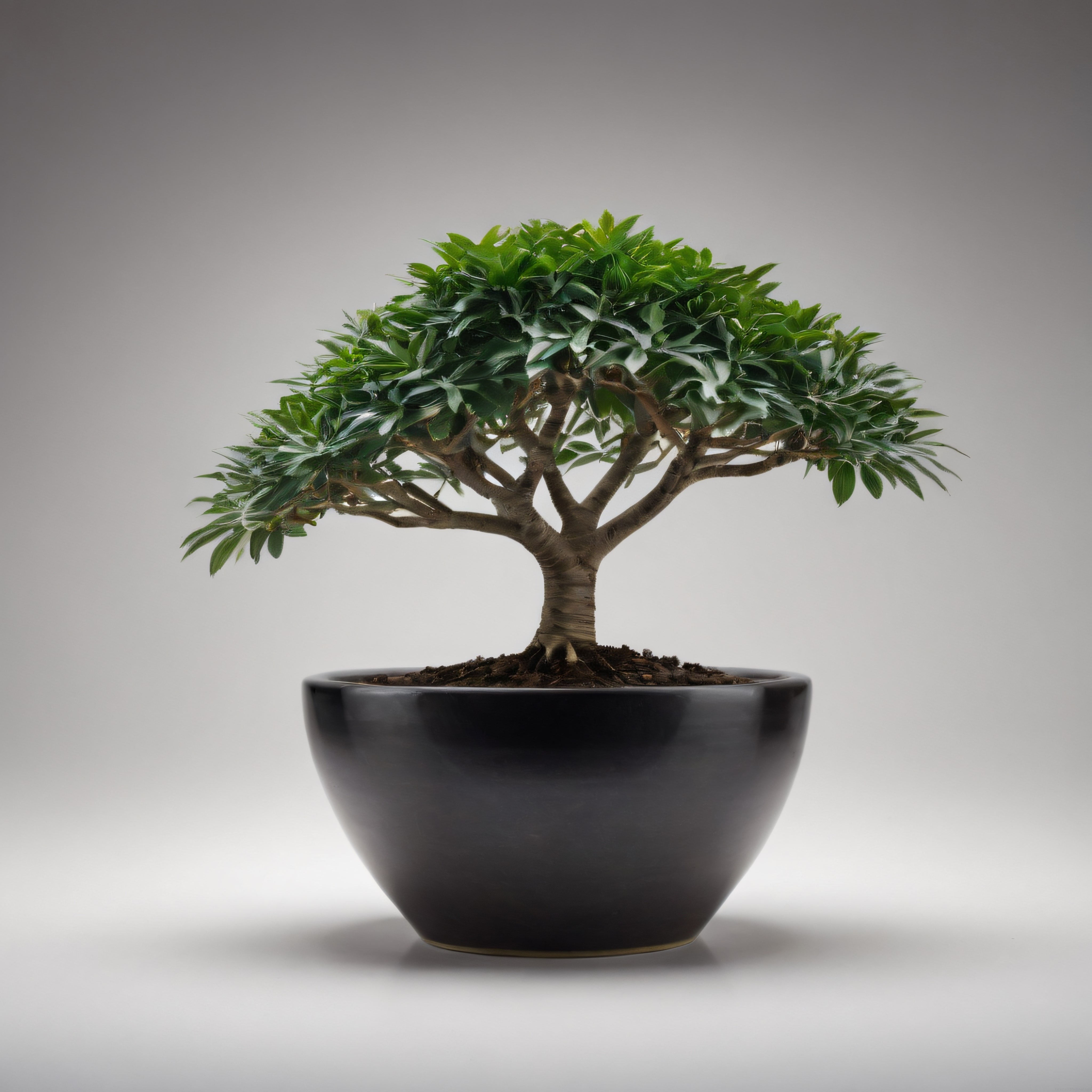 Siyah Seramik Saksıda Estetik Bonsai Ağacı Stüdyo Fotoğraf Çalışması