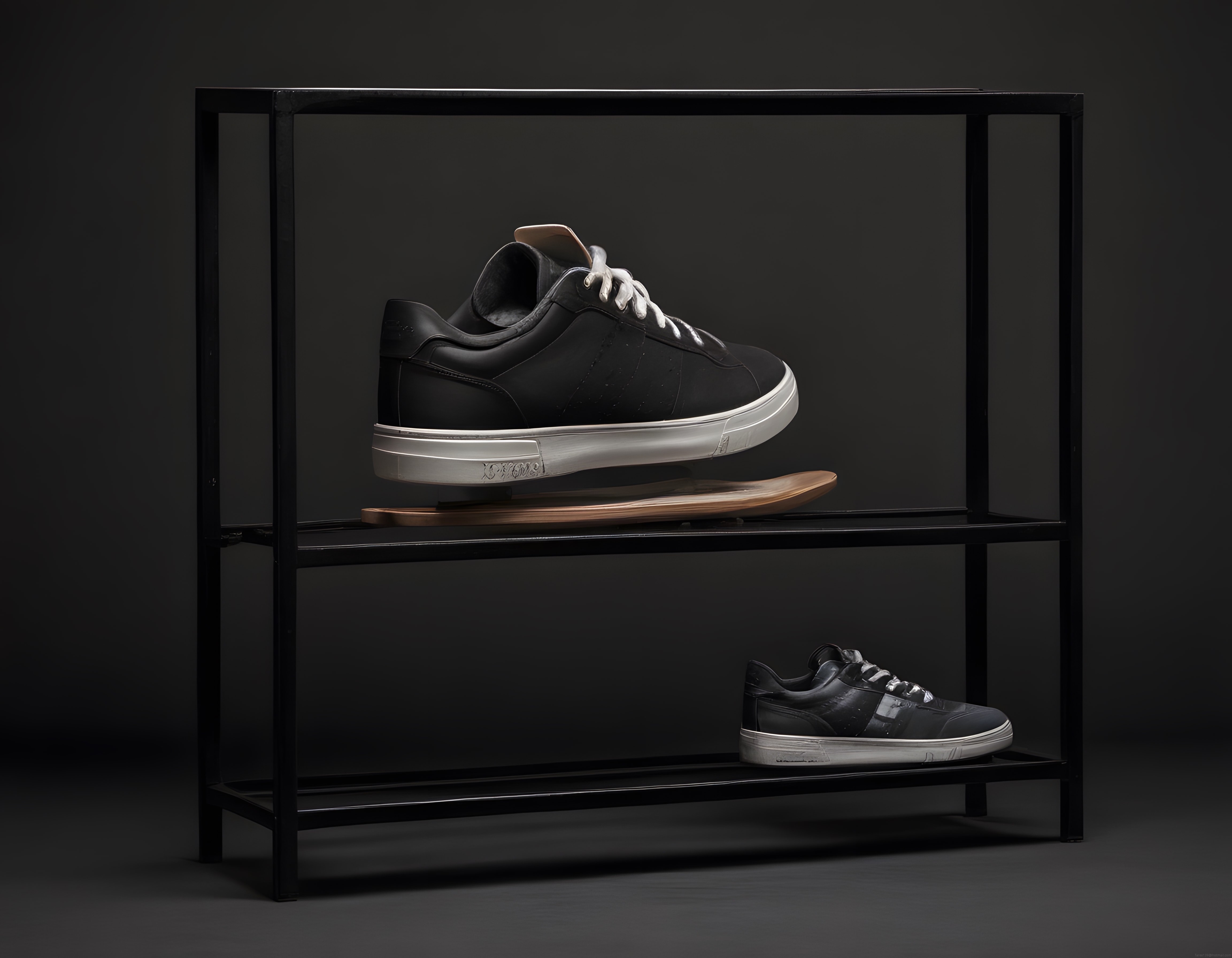 Siyah Sneaker Ürün Fotoğrafı: Modern Raf Düzeninde Minimal Sergileme