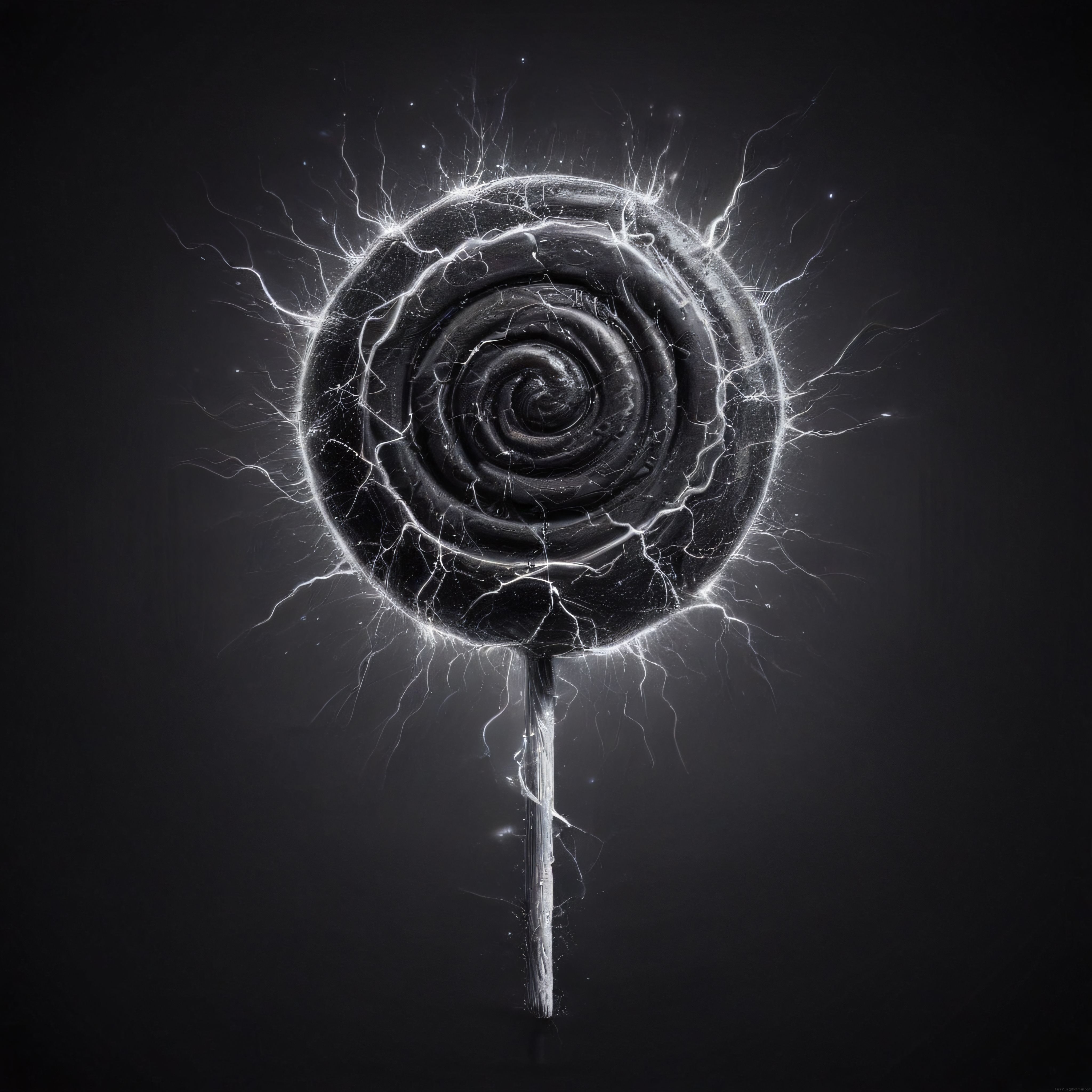 Siyah spiral lolipop ve etrafındaki elektrik patlaması dijital illüstrasyonu