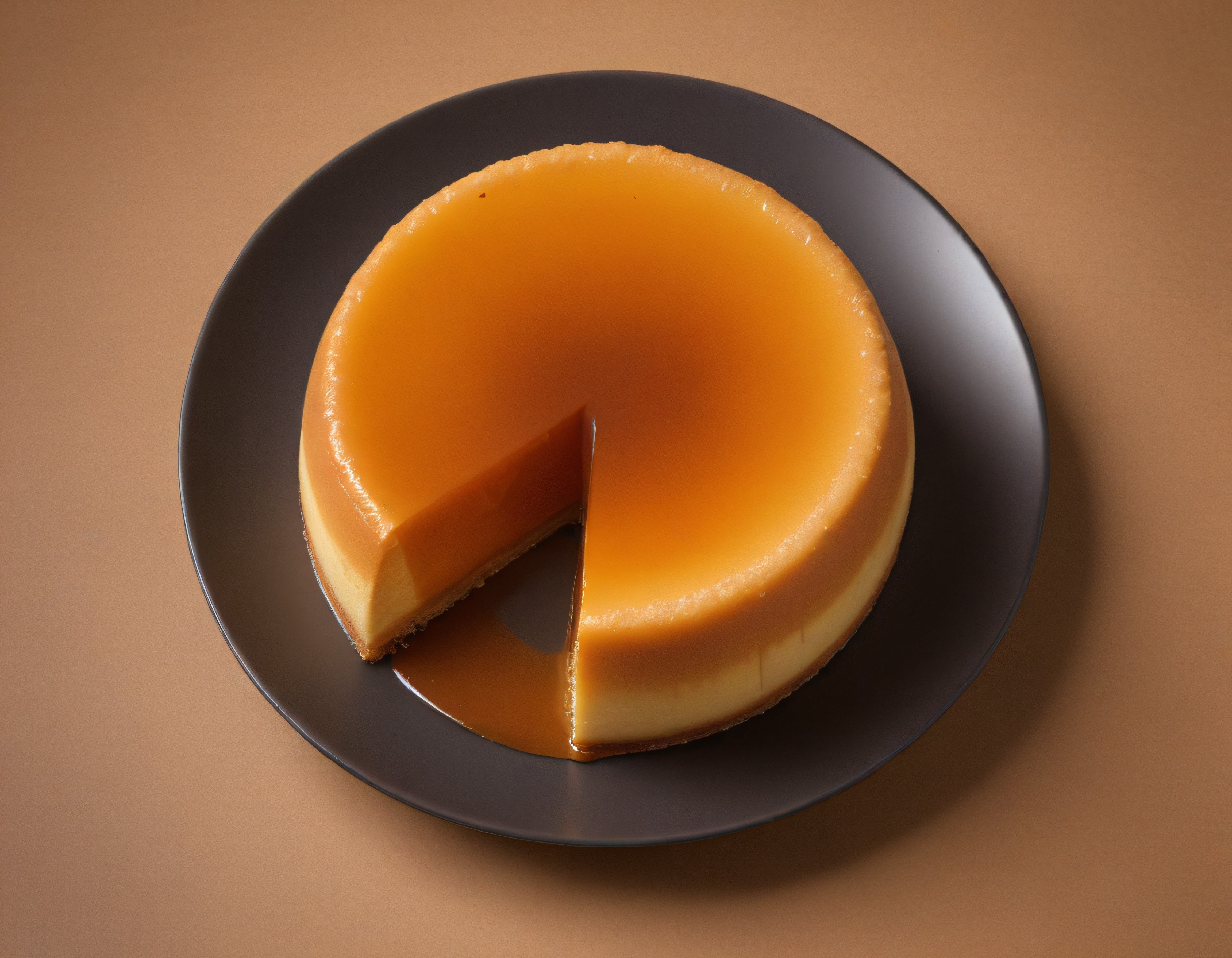 Siyah Tabakta Üzerinden Dilim Alınmış Karamel Soslu Cheesecake