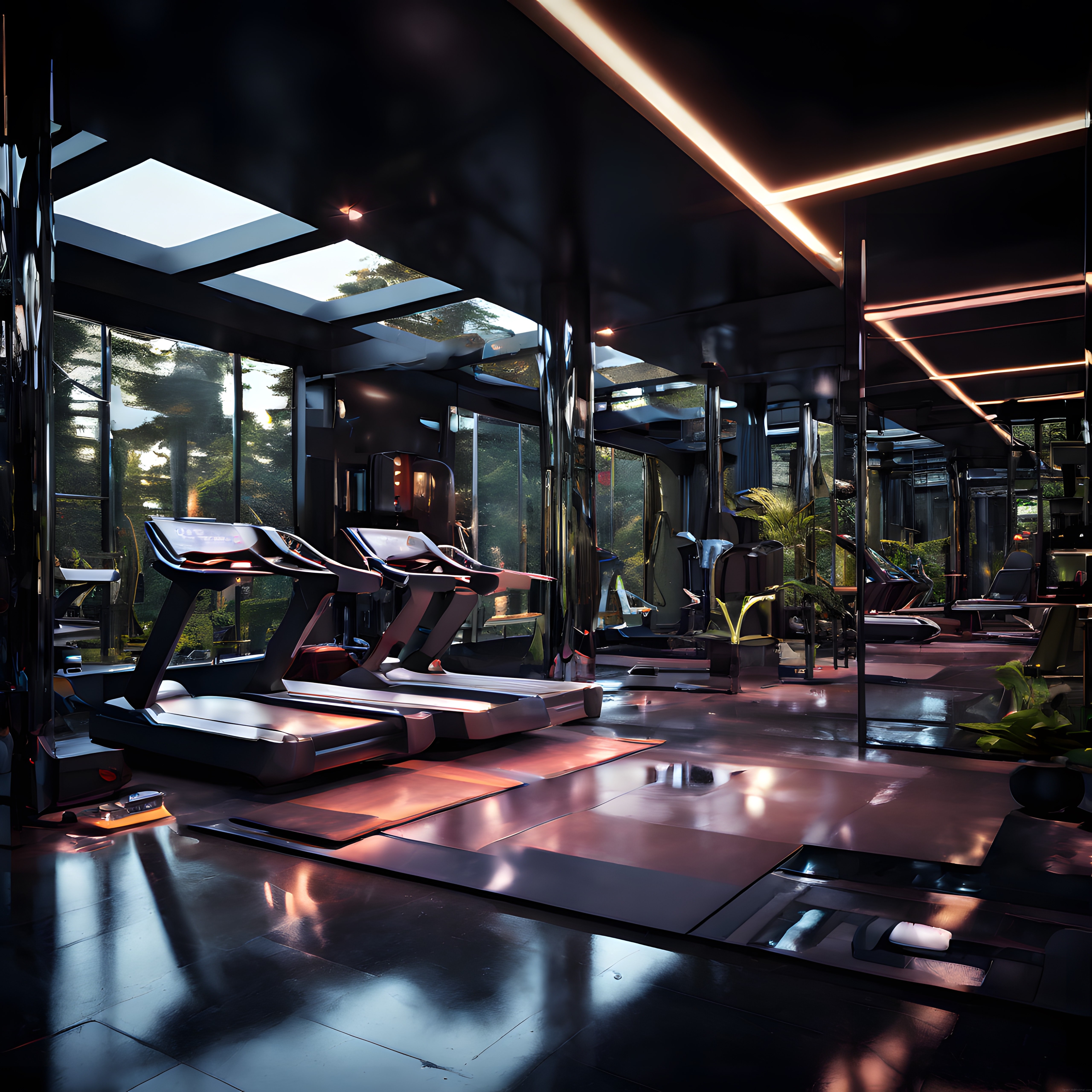 Siyah Temalı Lüks Modern Fitness Salonu ve LED Işıklı Premium Antrenman Alanı