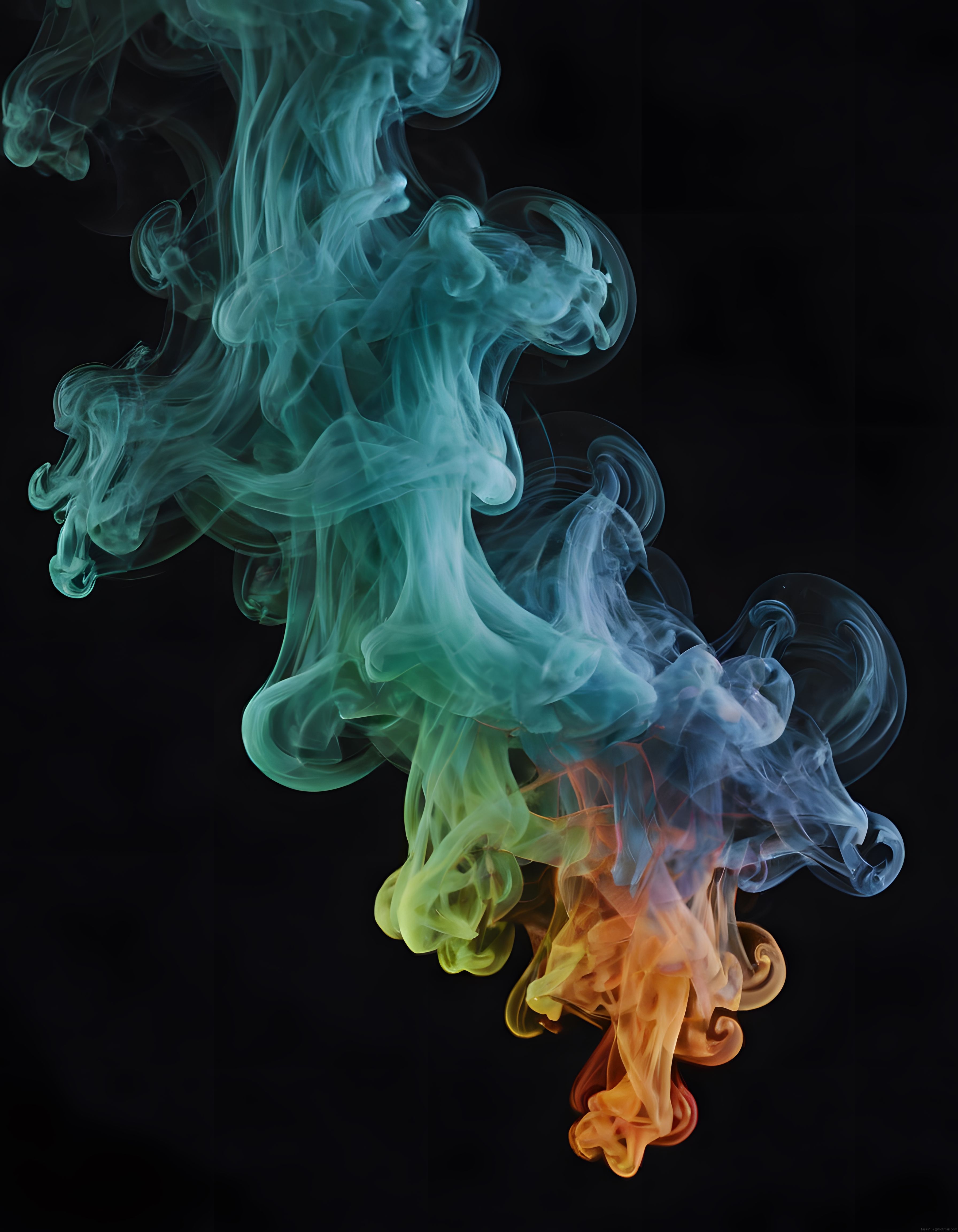 Siyah Zemin Üzerinde Dans Eden Renkli Dumanlar ve Soyut Sanatsal Detaylar