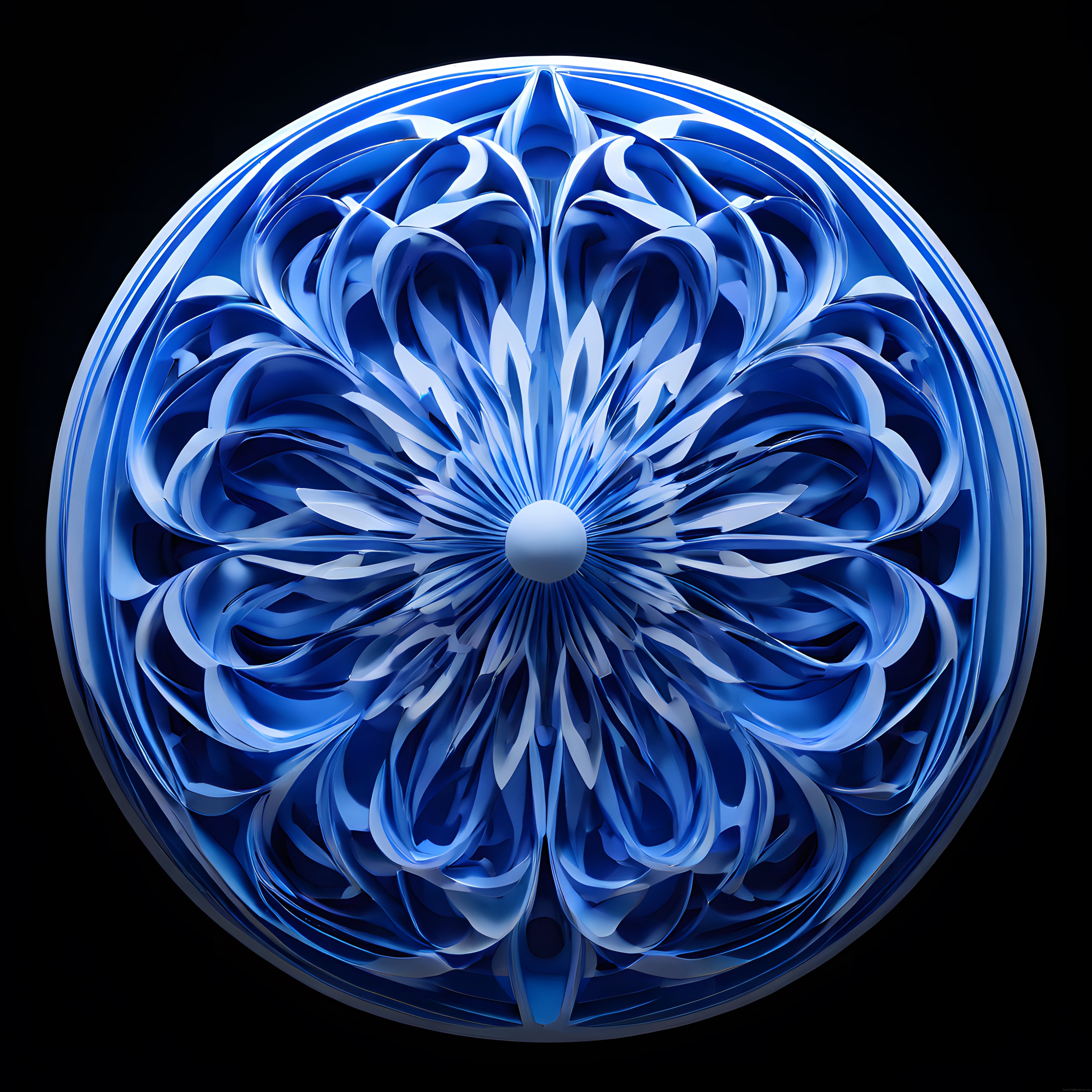 Siyah Zeminde Mavi Çiçek Formlu 3D Dijital Sanat ve Organik Desen Tasarımı